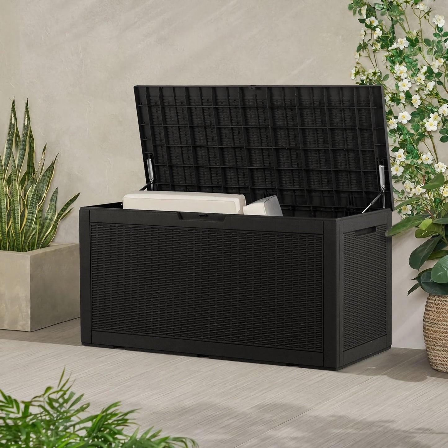 Boîte de rangement extérieure en résine plastique Walnew de 100 gallons