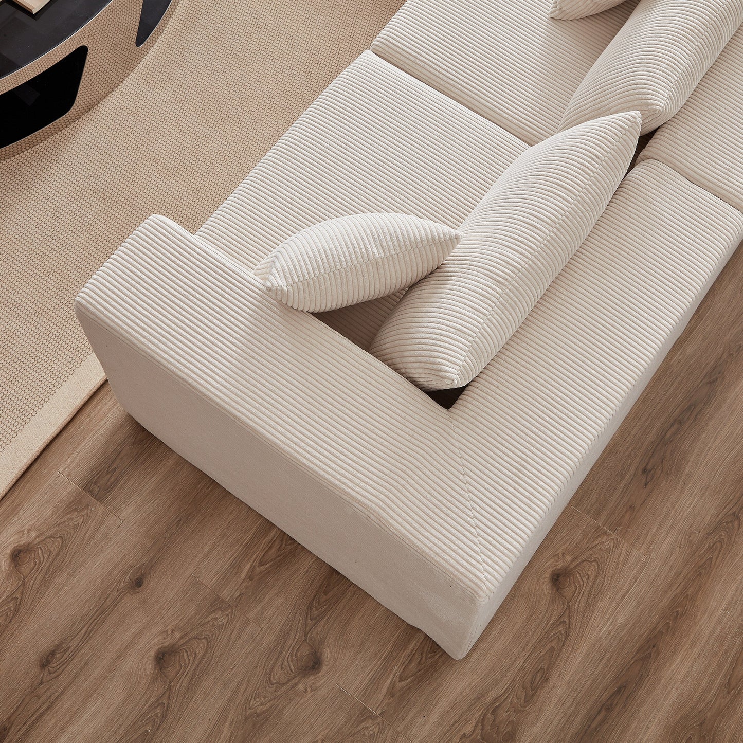 Canapé modulaire en L de 104 pouces en velours côtelé, ensemble de canapés de sol, canapé compressé rempli de mousse, combinaison gratuite de 4 pièces