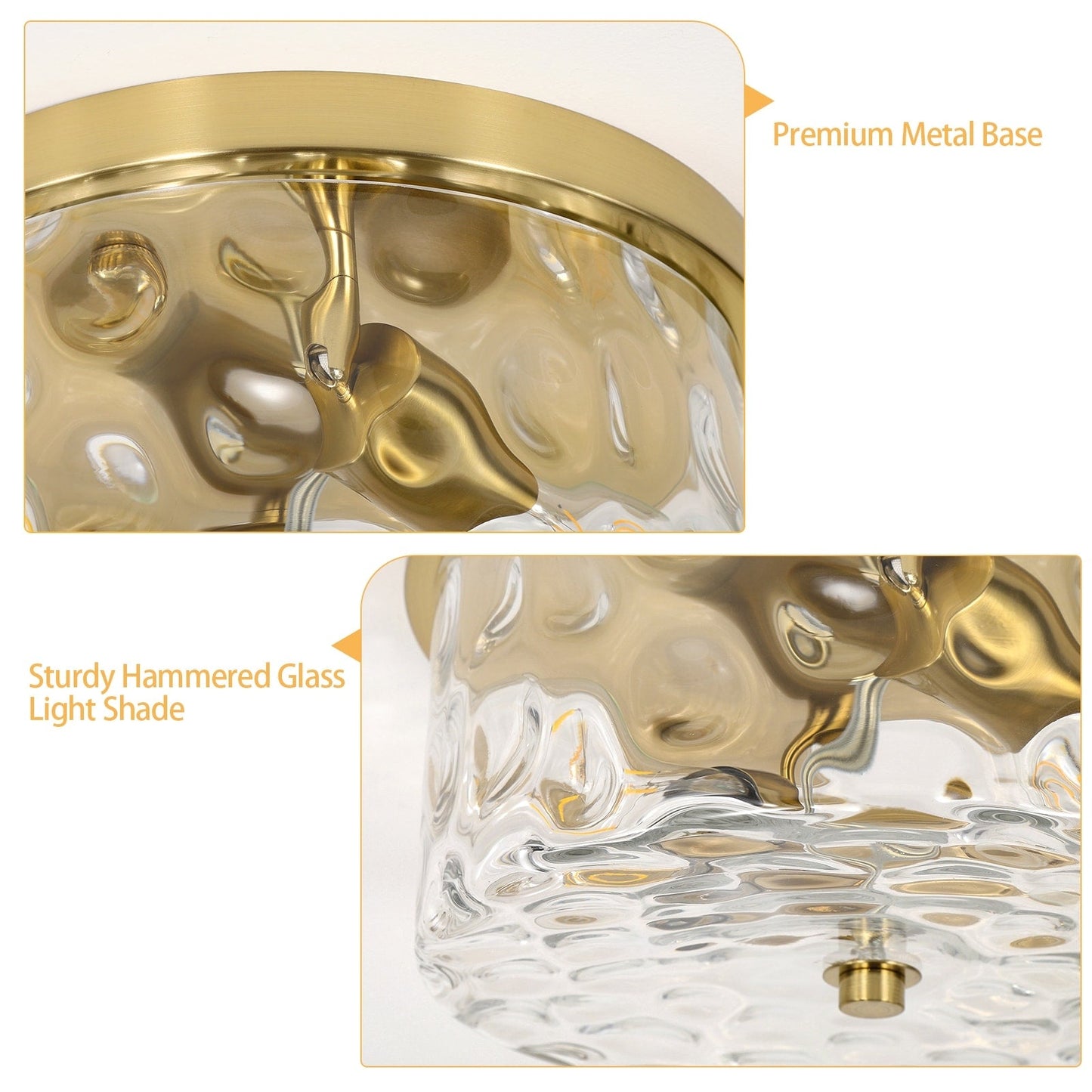 Plafonnier encastré à 2 lumières avec verre martelé transparent