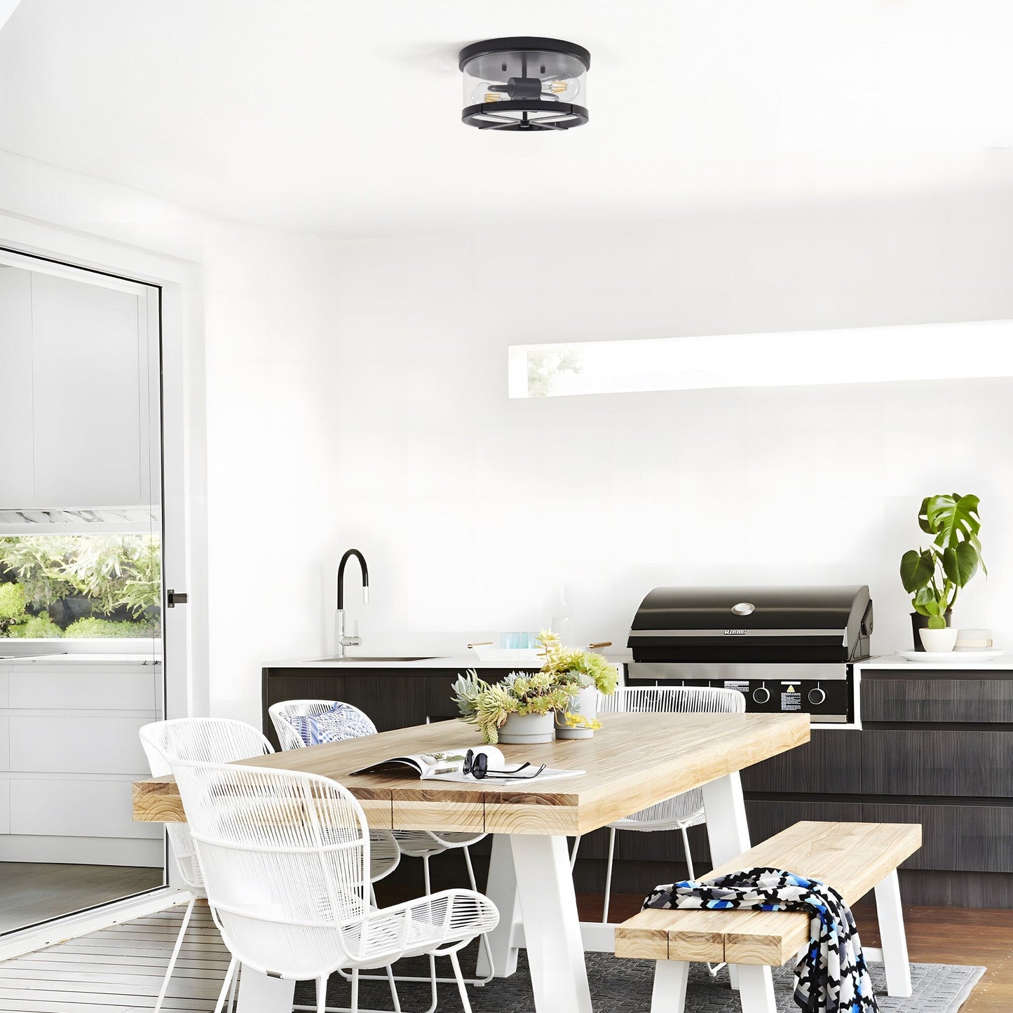 Plafonnier encastré à 2 lumières en verre transparent avec cadre en métal