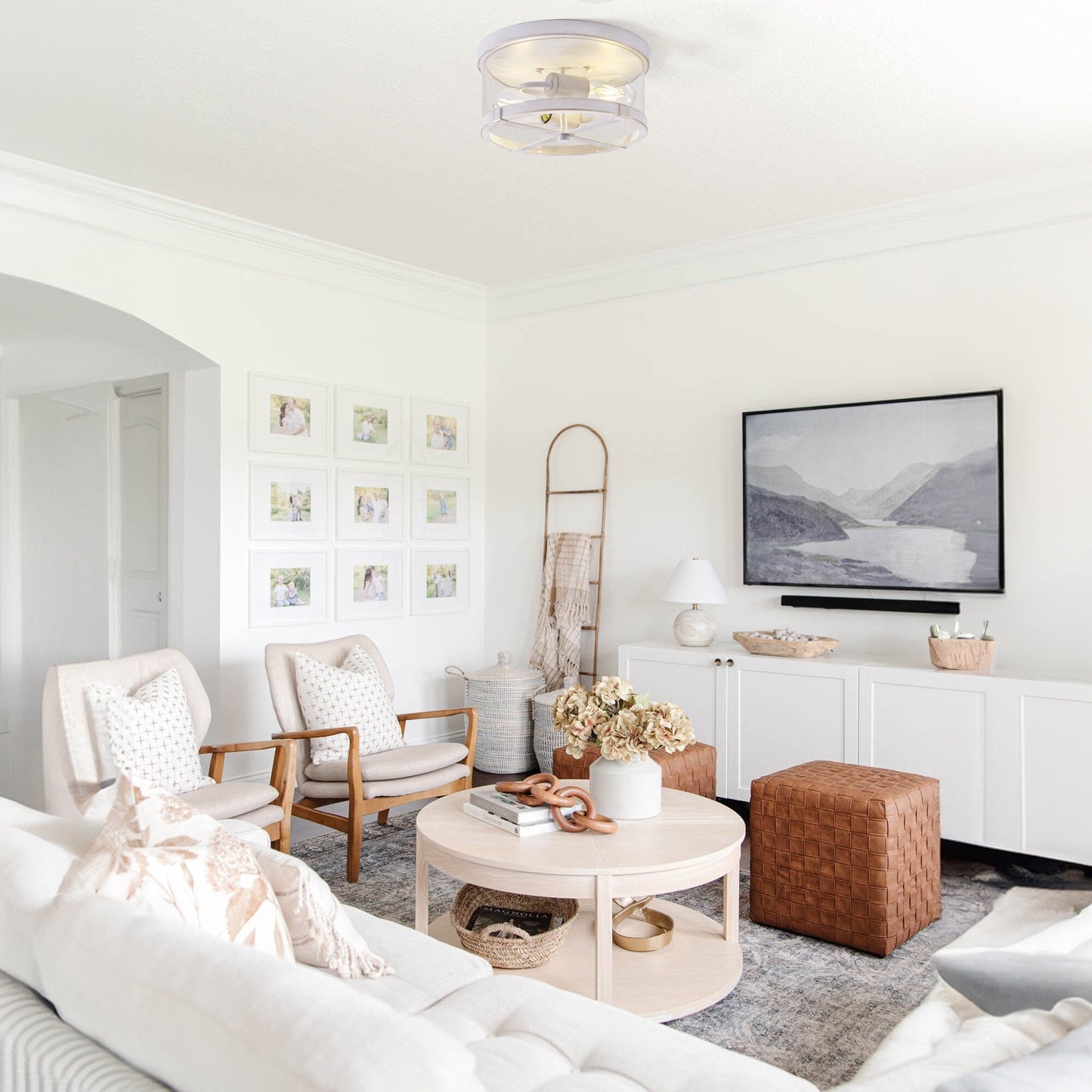 Plafonnier encastré à 2 lumières en verre transparent avec cadre en métal