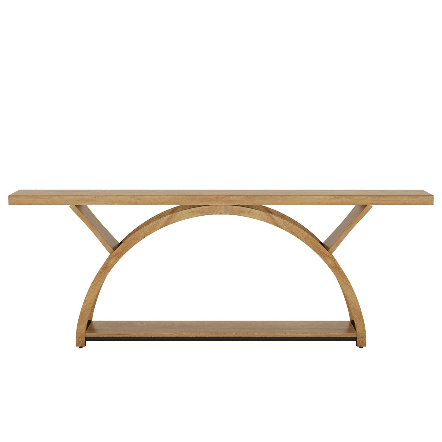 Console étroite à deux niveaux avec cadre semi-circulaire pour entrée, tables d'appoint de couloir grises