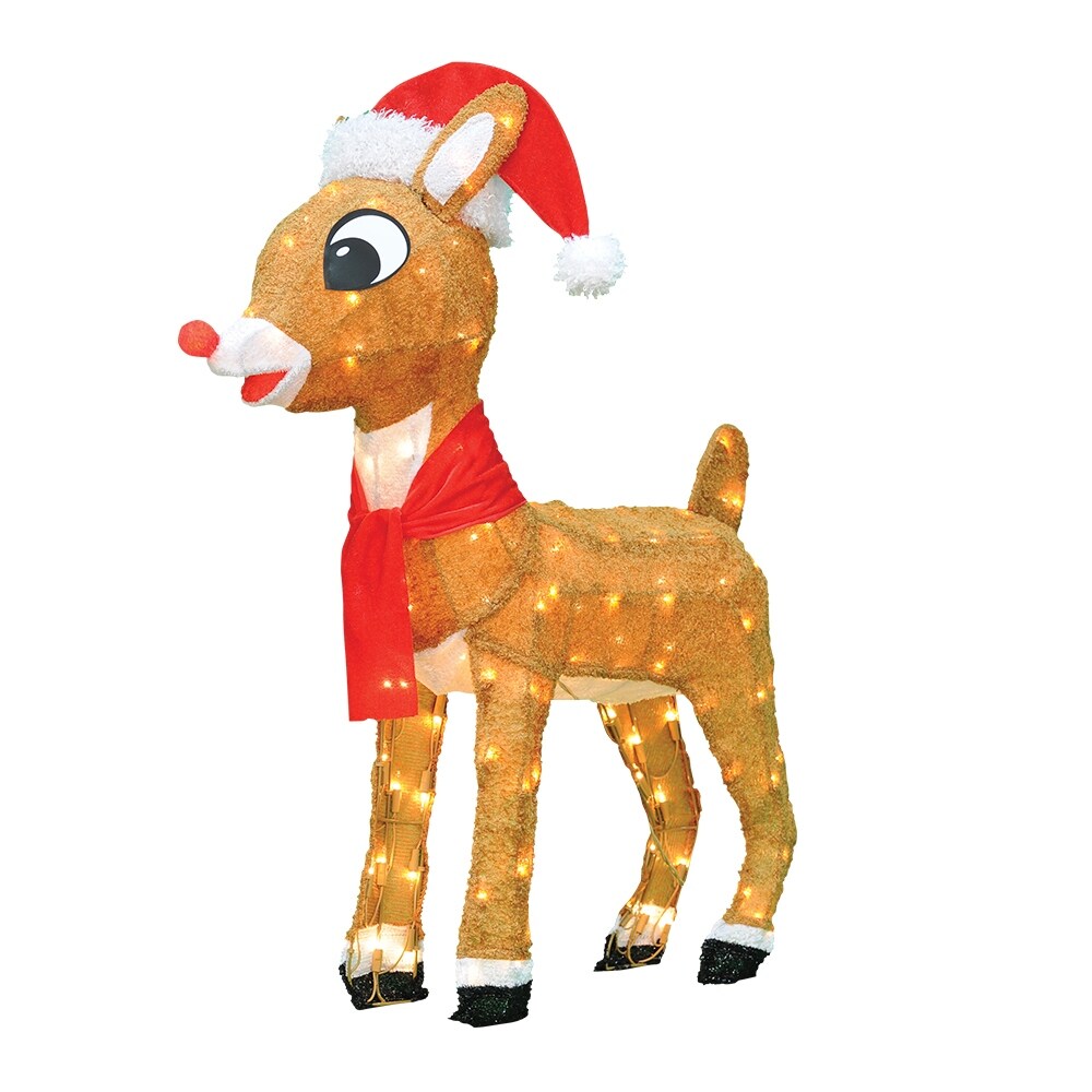 24 Rudolph 3D LED pré-éclairés Yard Art Rudolph avec bonnet et écharpe du Père Noël