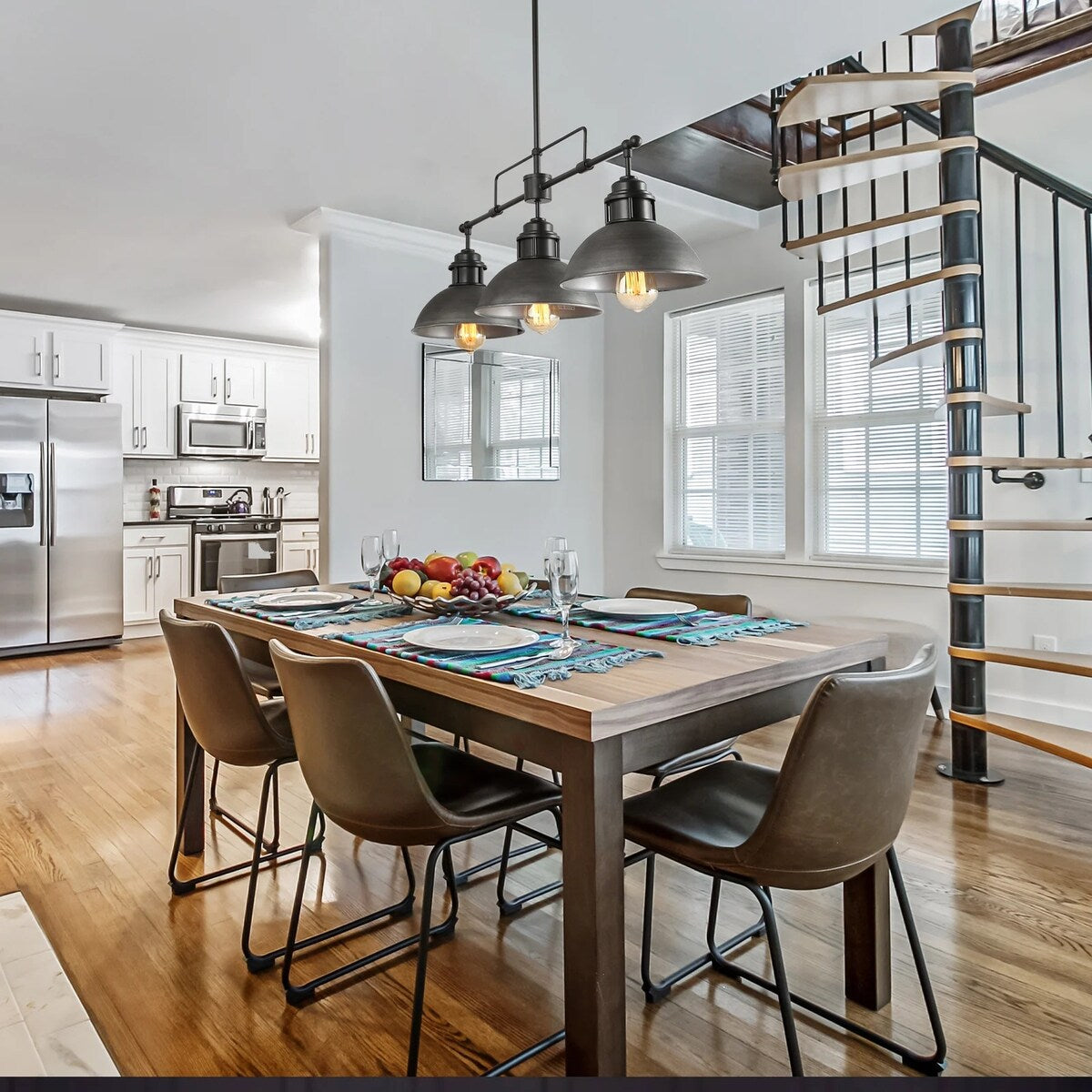 Suspension en forme de dôme de style industriel à 3 lampes, style ferme, en métal, pour îlot de cuisine linéaire, finition bronze huilé