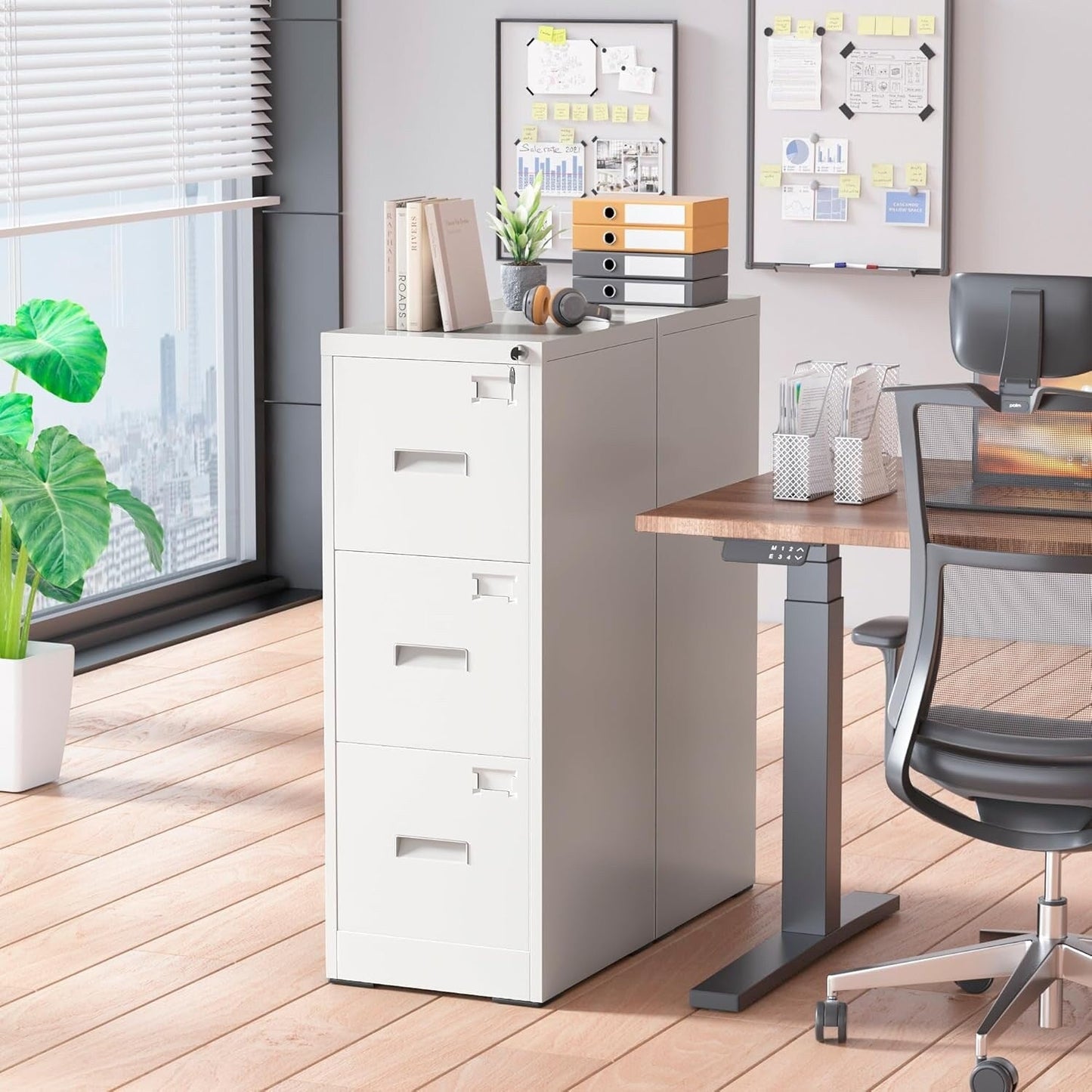 Classeur métallique verrouillable à 3 tiroirs pour bureau à domicile, armoire roulante entièrement assemblée