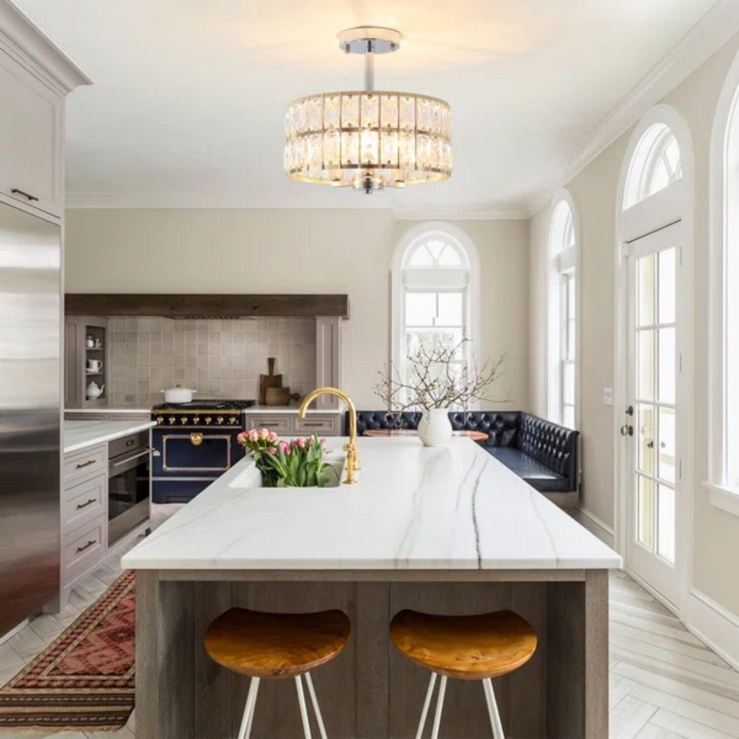 Plafonnier semi-encastré à 3 lumières en cristal pour salon et couloir