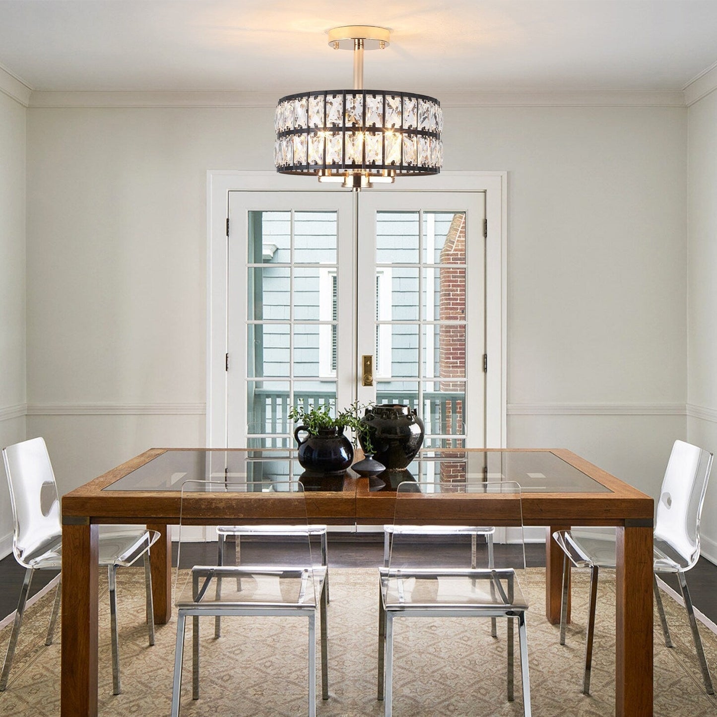 Plafonnier semi-encastré à 3 lumières en cristal pour salon et couloir