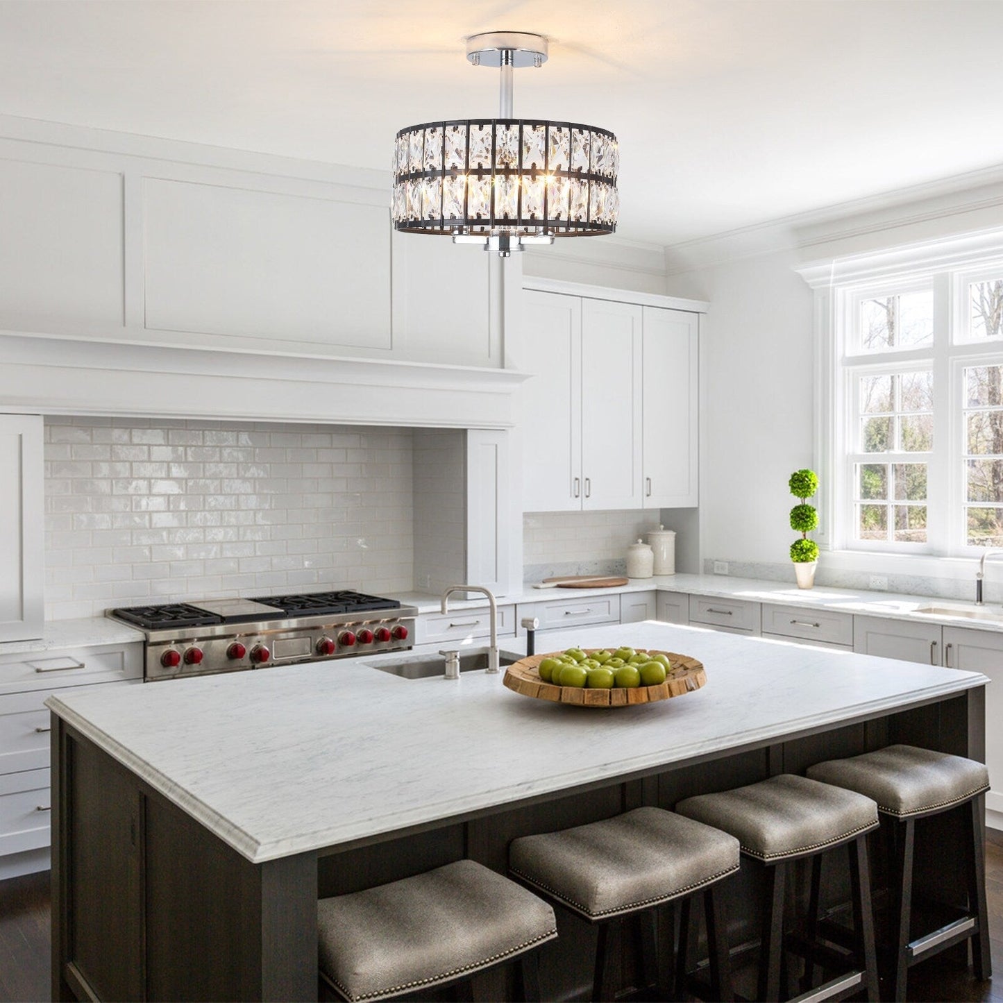 Plafonnier semi-encastré à 3 lumières en cristal pour salon et couloir