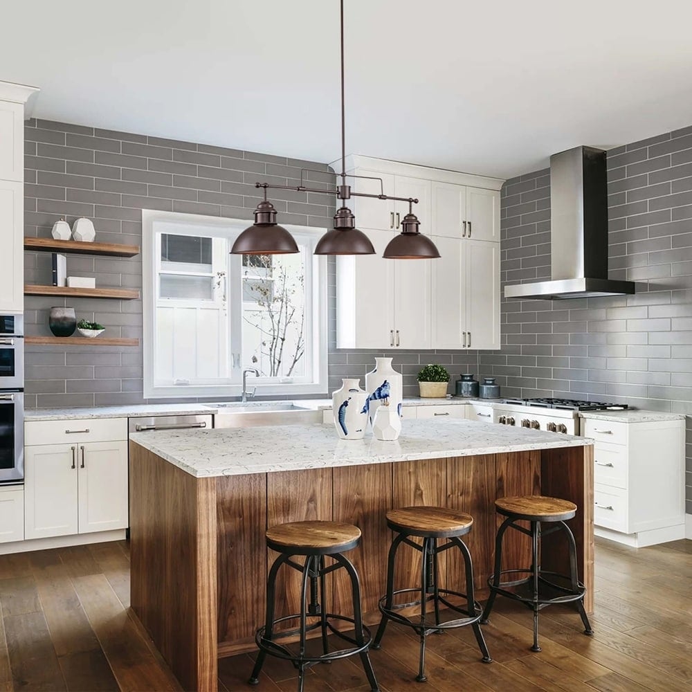 Suspension à 3 lumières en métal style campagnard rétro pour îlot de cuisine