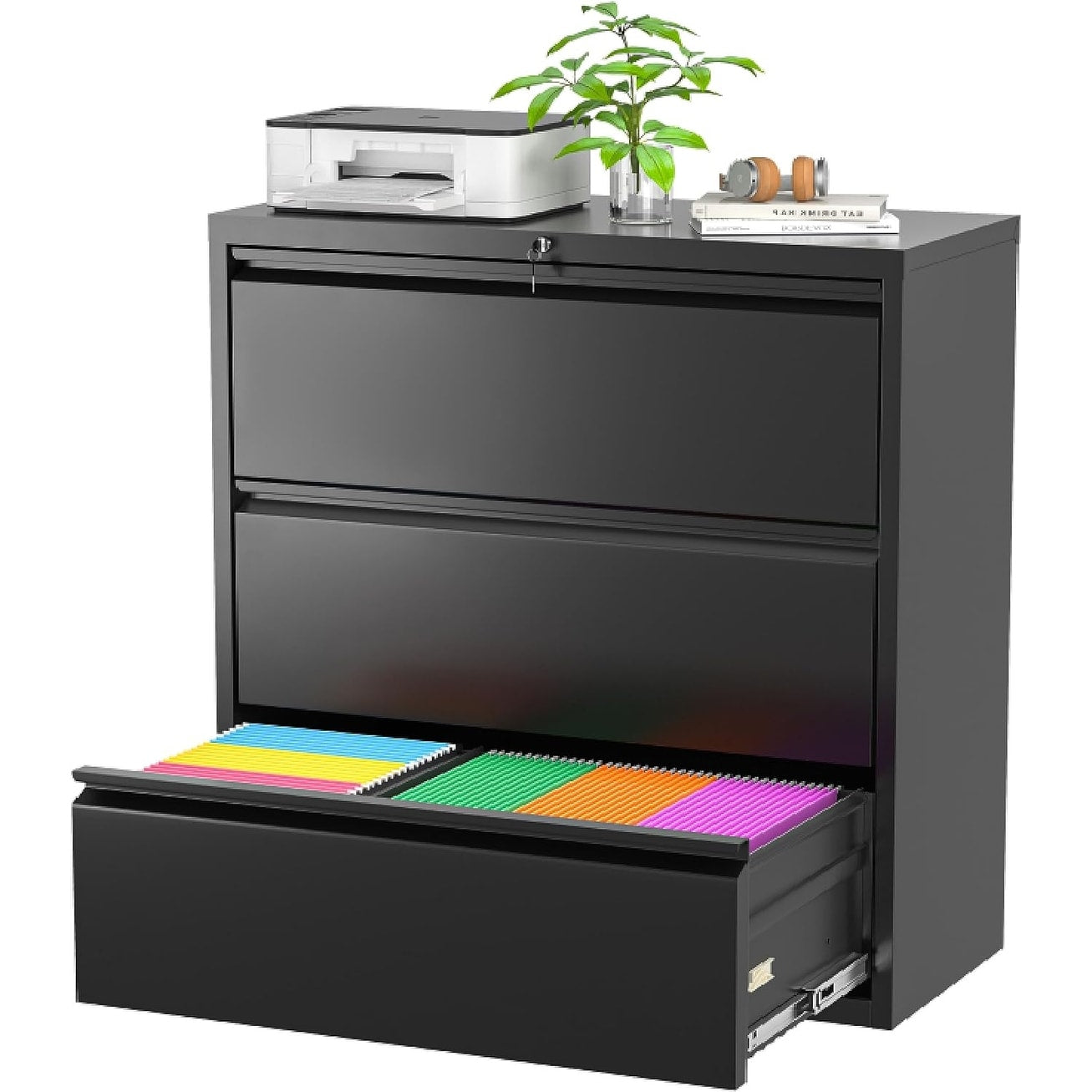 Classeur métallique verrouillable à 3 tiroirs pour bureau à domicile, armoire roulante entièrement assemblée