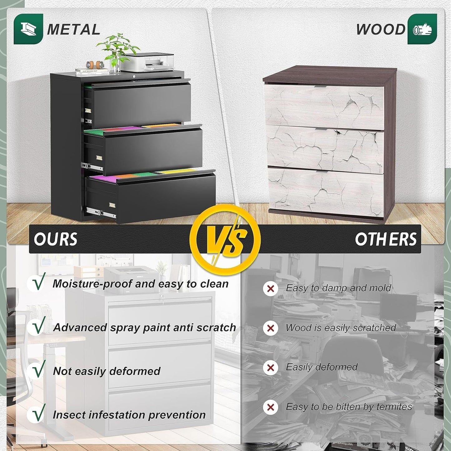 Classeur métallique verrouillable à 3 tiroirs pour bureau à domicile, armoire roulante entièrement assemblée