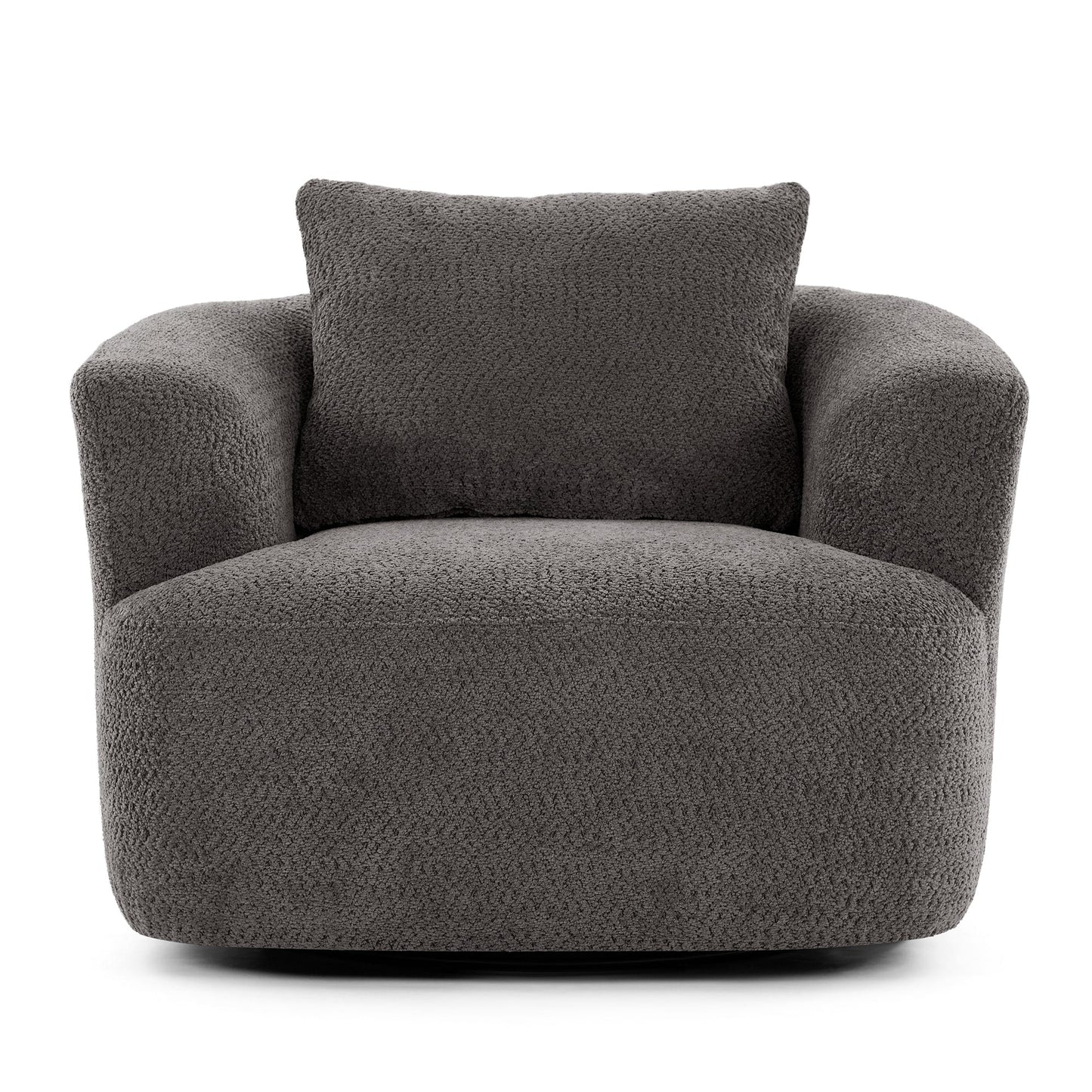 Fauteuil pivotant à 360°, fauteuil d'appoint Boucle 38,2 avec coussin décoratif, fauteuil tonneau rembourré avec accoudoirs incurvés