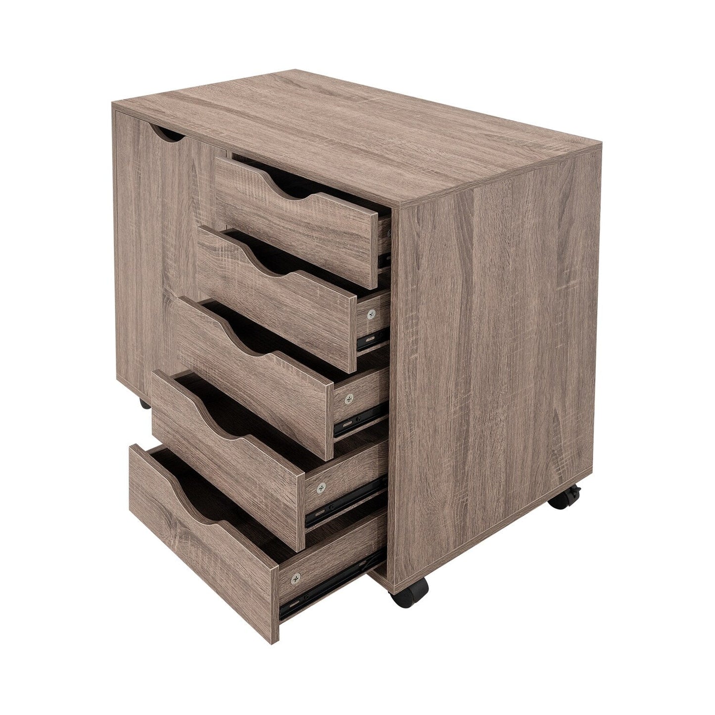 Commode de rangement en bois à 5 tiroirs avec roulettes - Organisateur d'artisanat et tiroir de maquillage pour placard et chambre