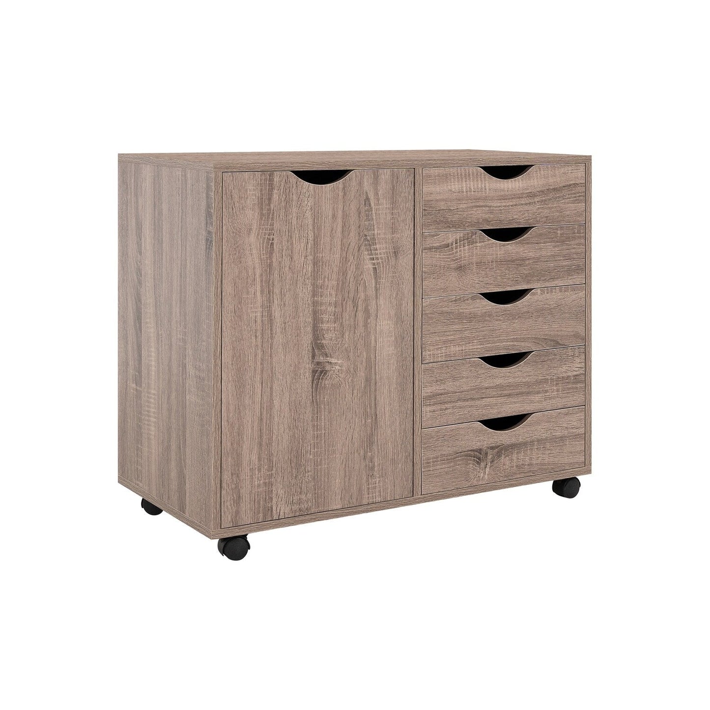 Commode de rangement en bois à 5 tiroirs avec roulettes - Organisateur d'artisanat et tiroir de maquillage pour placard et chambre