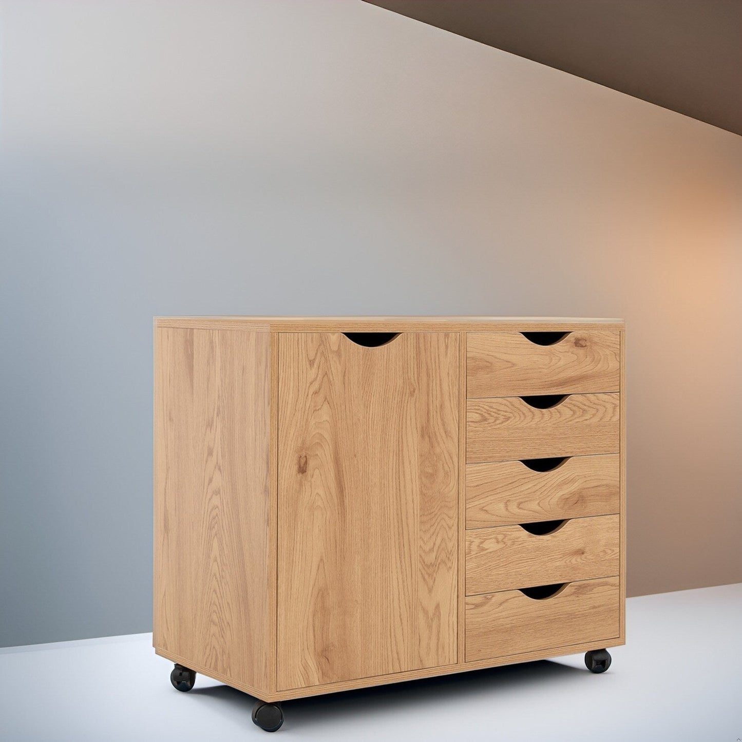 Commode de rangement en bois à 5 tiroirs avec roulettes - Organisateur d'artisanat et tiroir de maquillage pour placard et chambre