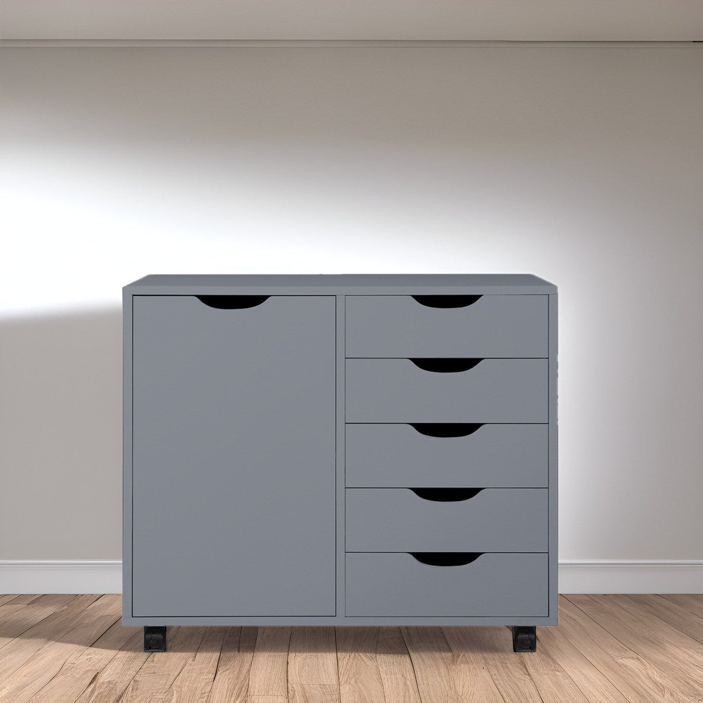 Commode de rangement en bois à 5 tiroirs avec roulettes - Organisateur d'artisanat et tiroir de maquillage pour placard et chambre