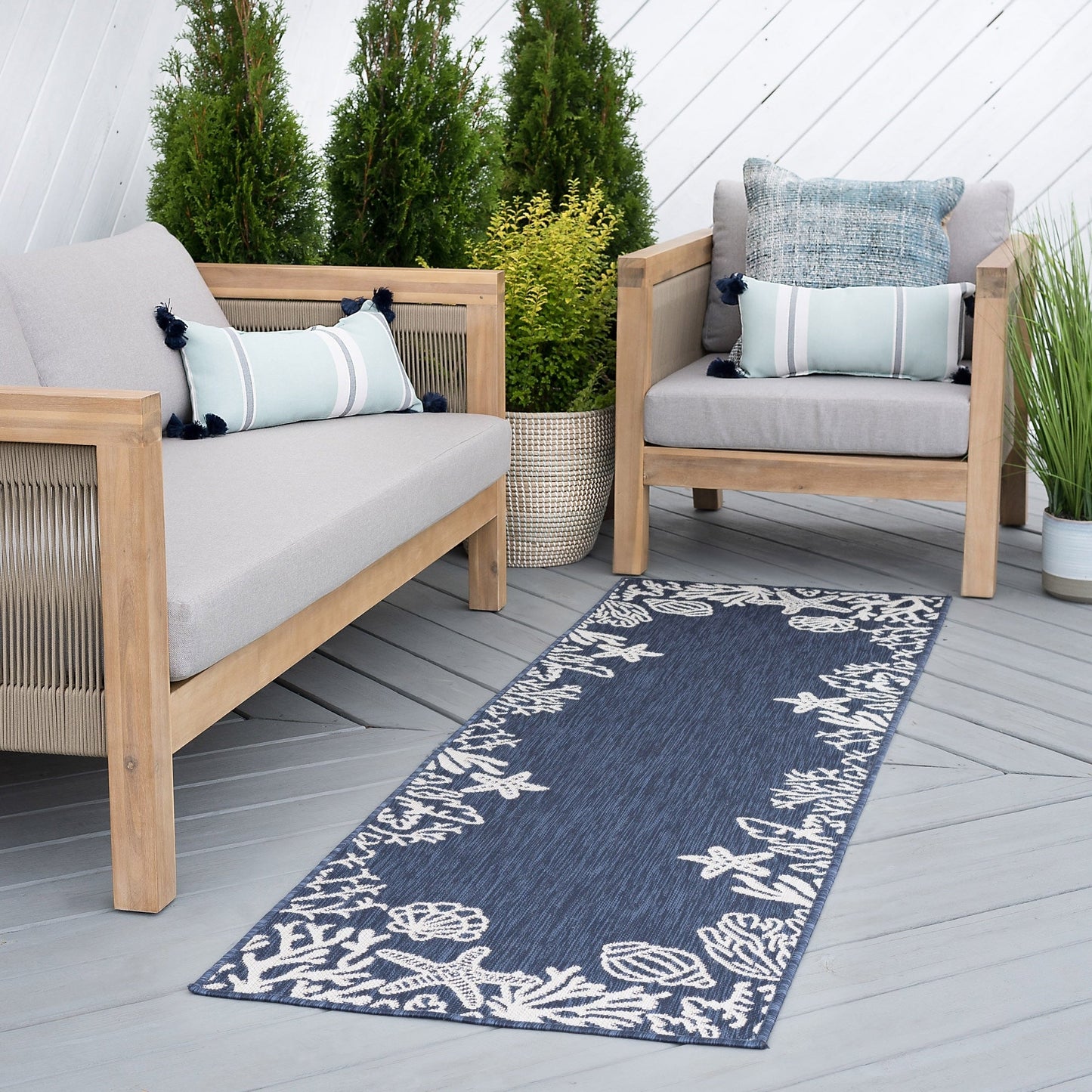 Tapis d'intérieur/extérieur à imprimé graphique côtier Exo