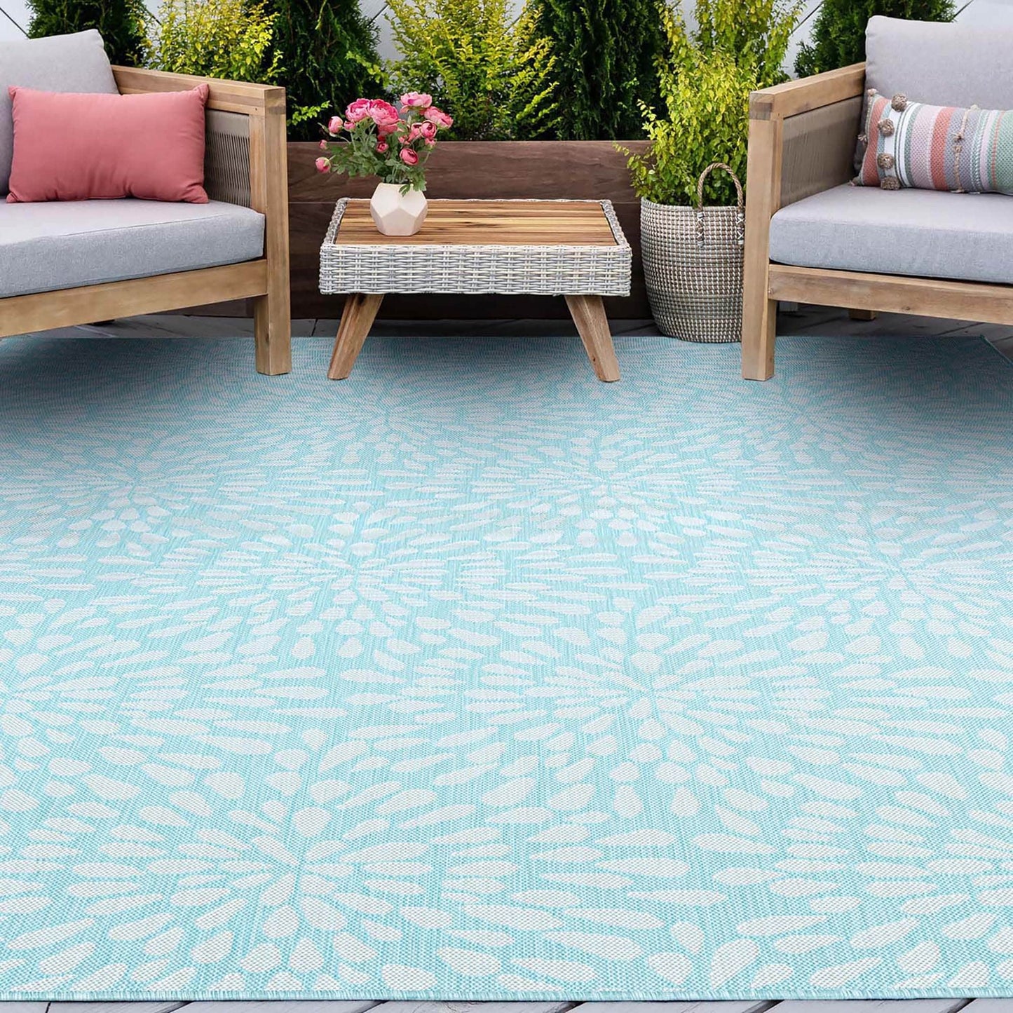 Tapis d'intérieur/extérieur à motif floral côtier Exo