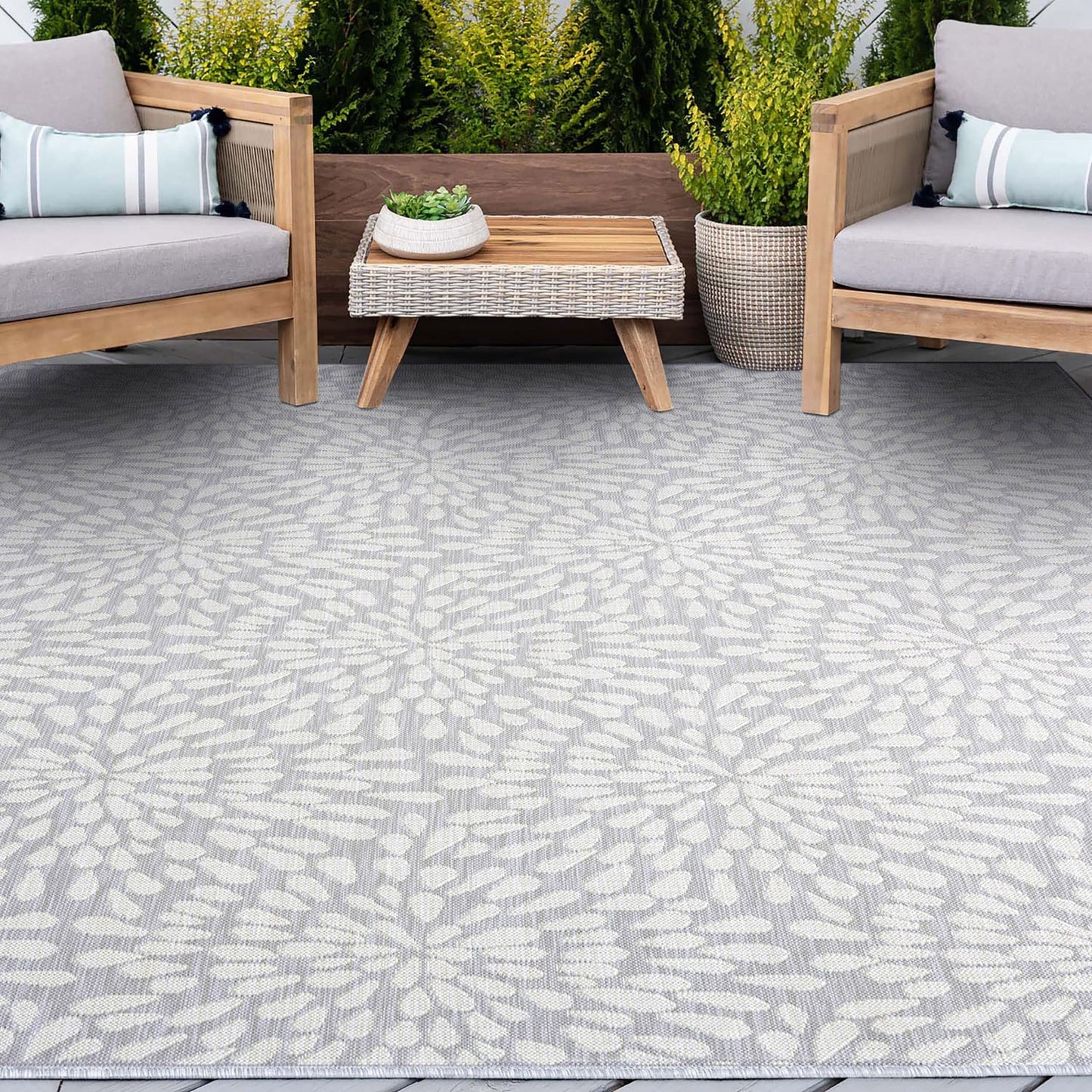 Tapis d'intérieur/extérieur à motif floral côtier Exo