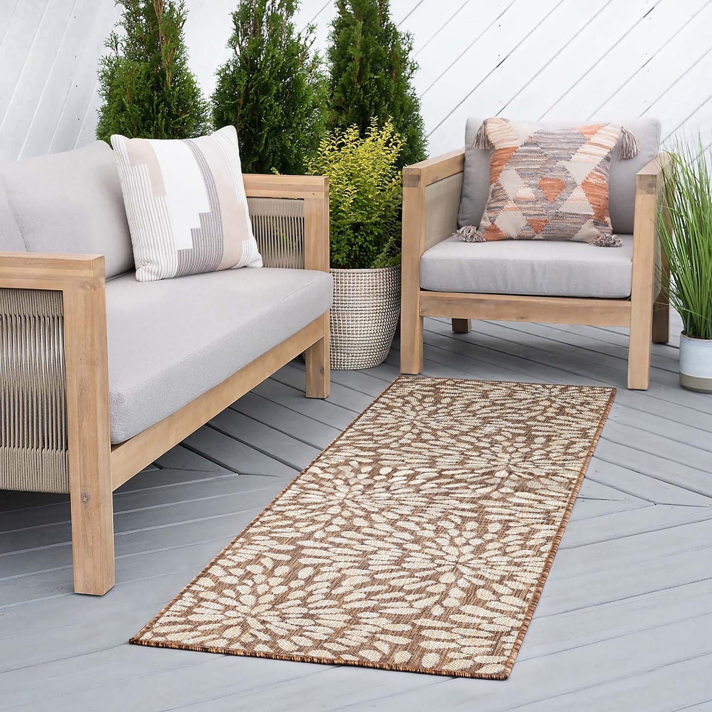 Tapis d'intérieur/extérieur à motif floral côtier Exo