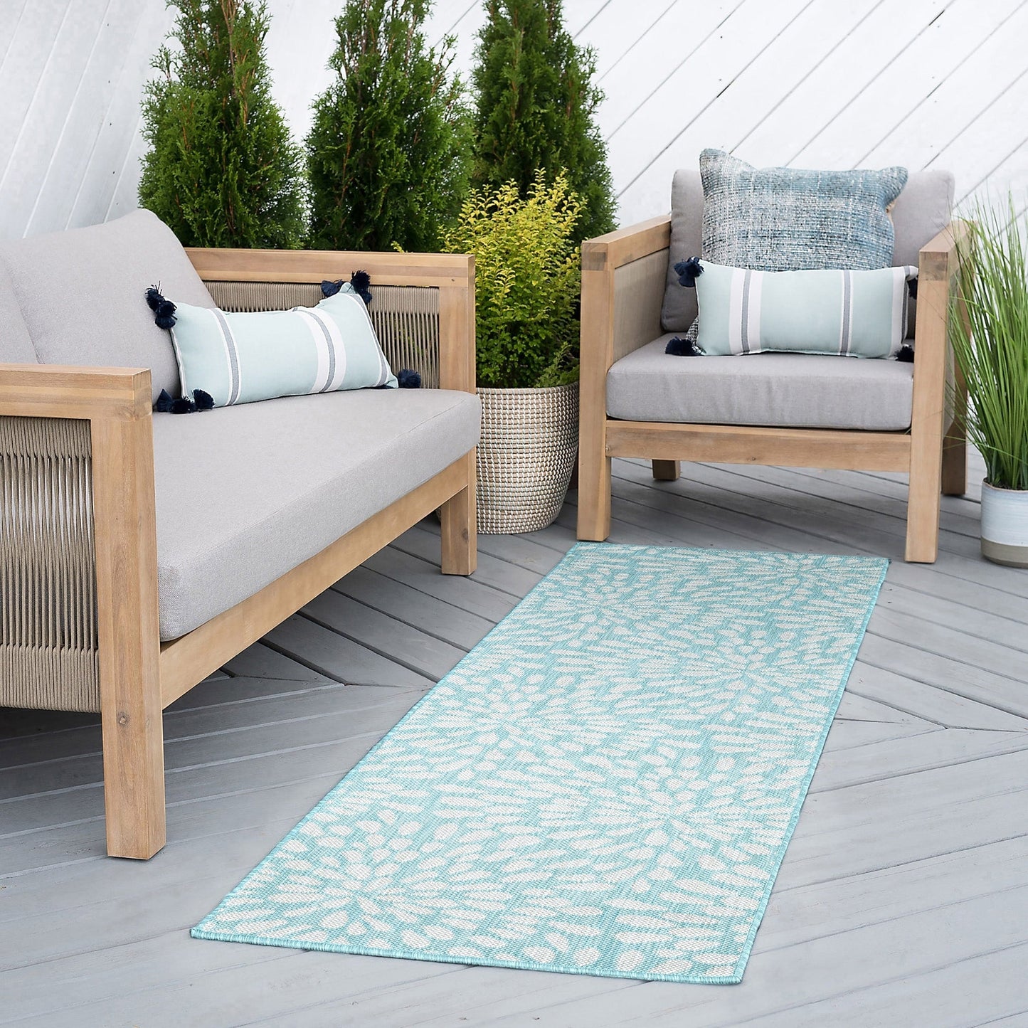 Tapis d'intérieur/extérieur à motif floral côtier Exo