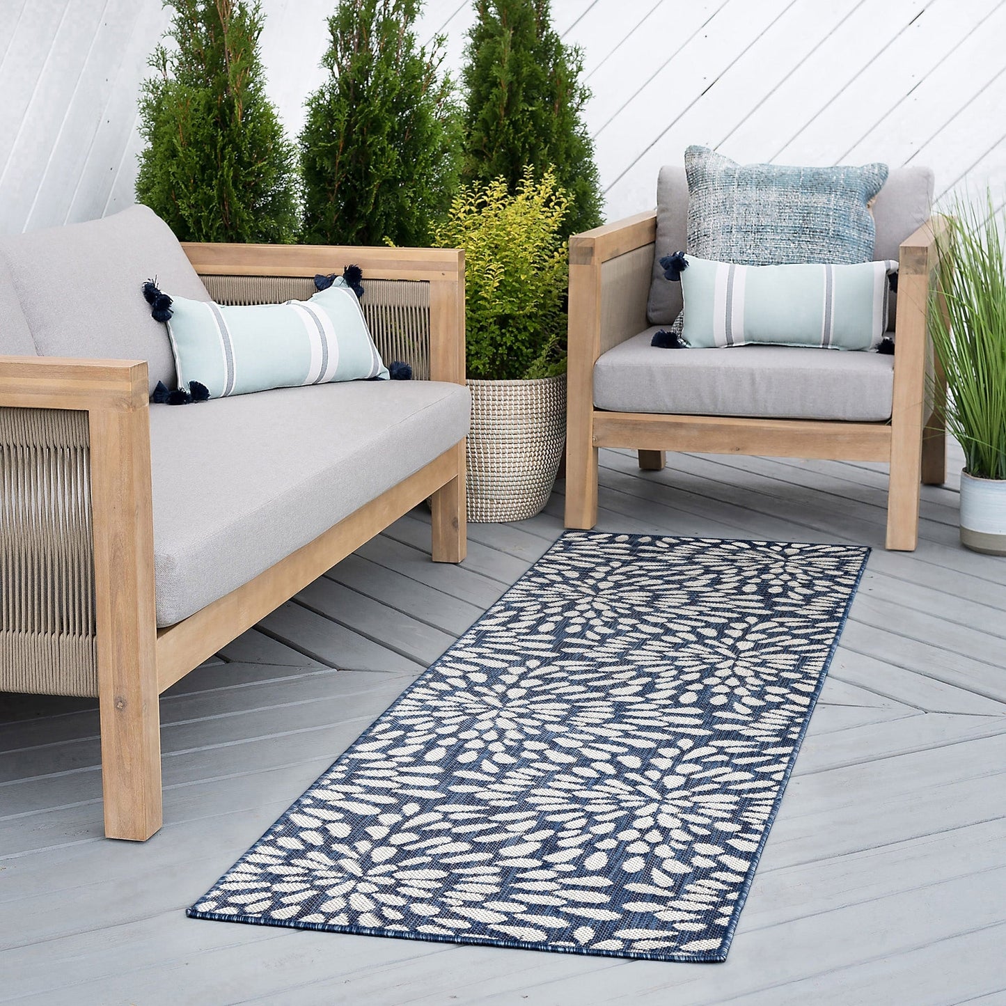 Tapis d'intérieur/extérieur à motif floral côtier Exo