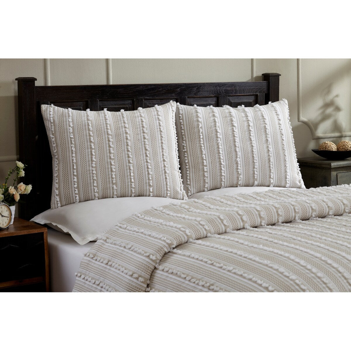 Parure de couette Angelique Better Trends 100 % coton touffeté doux en peluche chenille élégante à rayures lavable en machine et sèche-linge