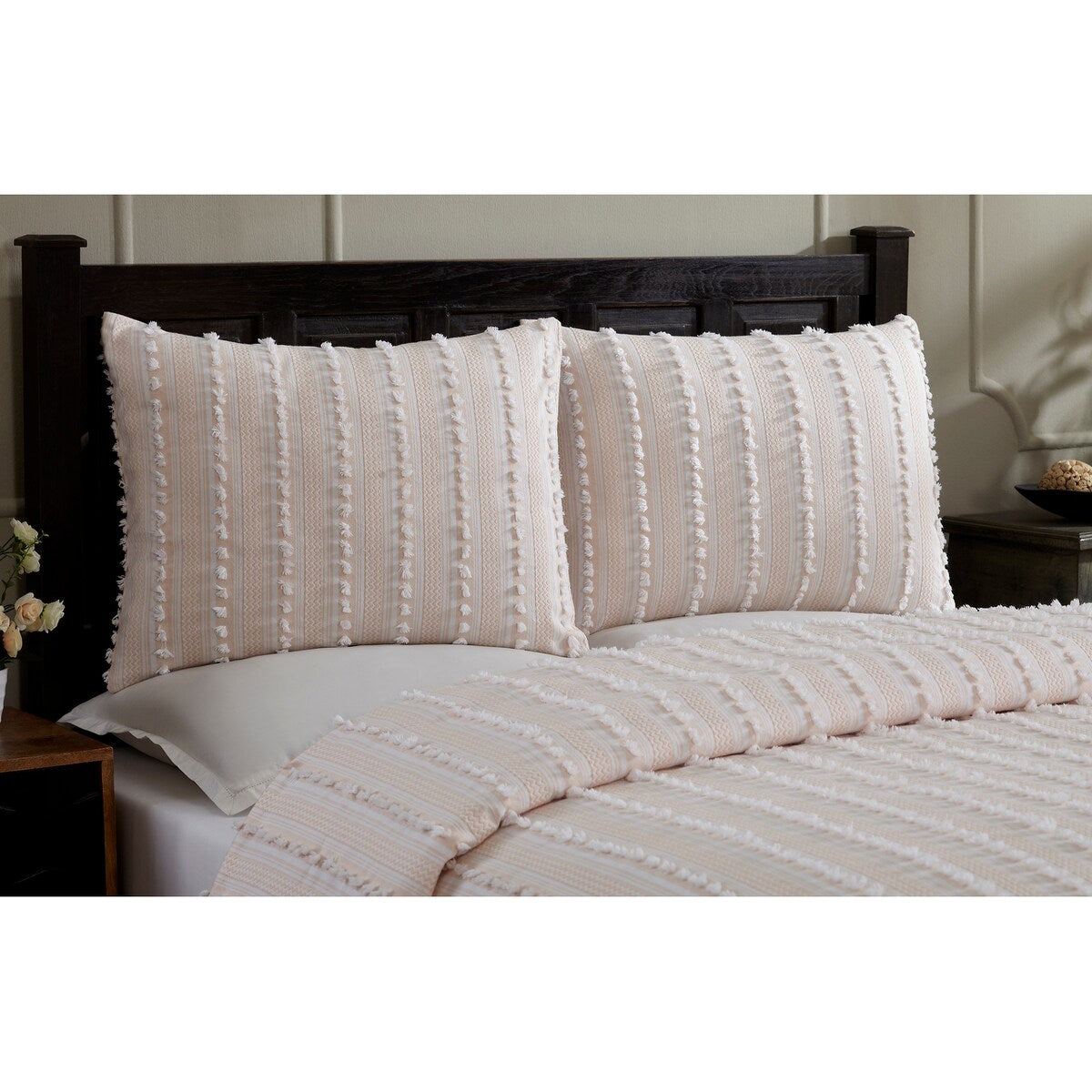 Parure de couette Angelique Better Trends 100 % coton touffeté doux en peluche chenille élégante à rayures lavable en machine et sèche-linge