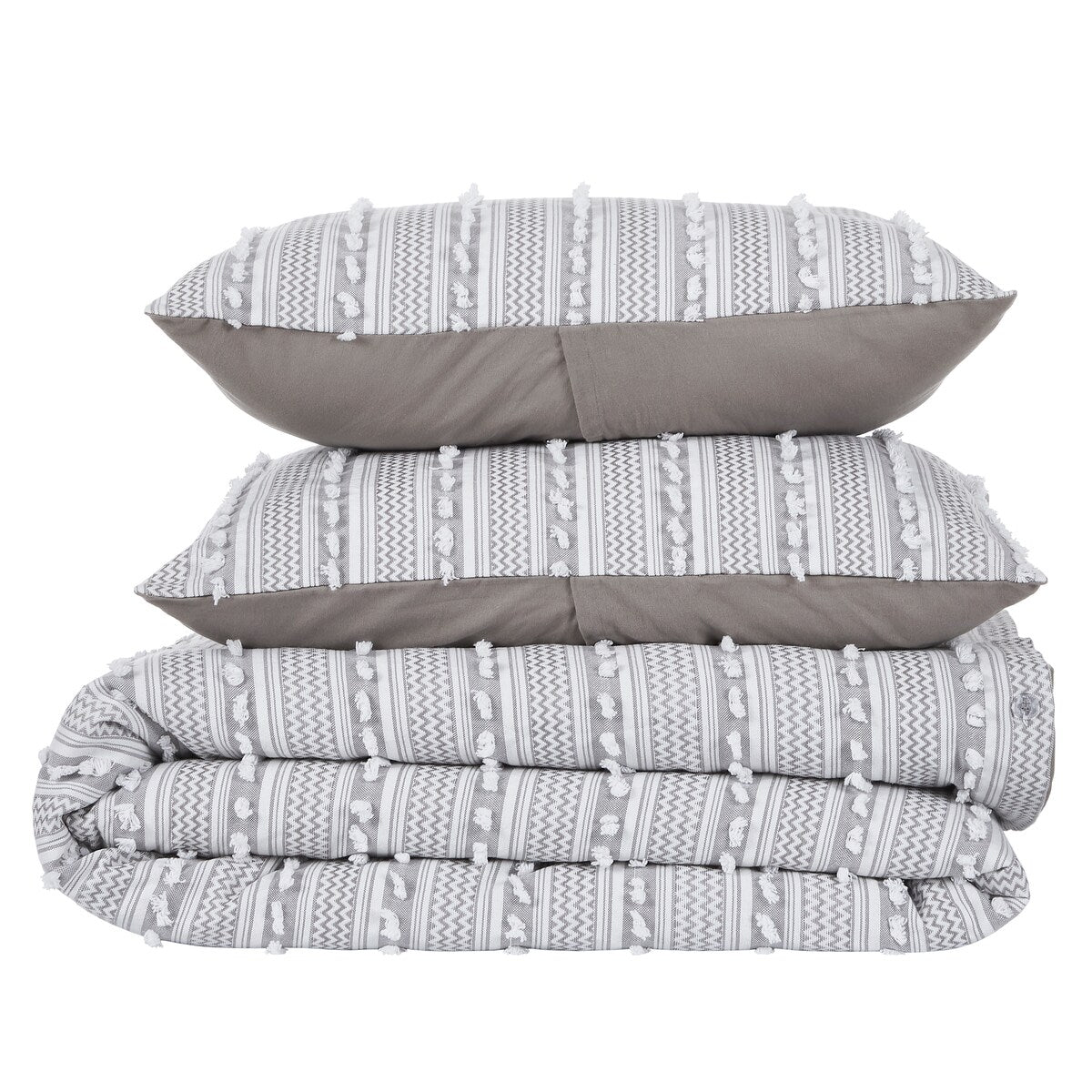 Parure de couette Angelique Better Trends 100 % coton touffeté doux en peluche chenille élégante à rayures lavable en machine et sèche-linge