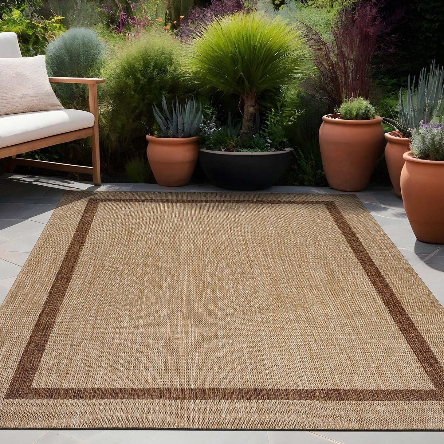 Tapis d'intérieur/extérieur moderne à bordures Beverly Rug, moquette d'extérieur pour patio, terrasse, porche