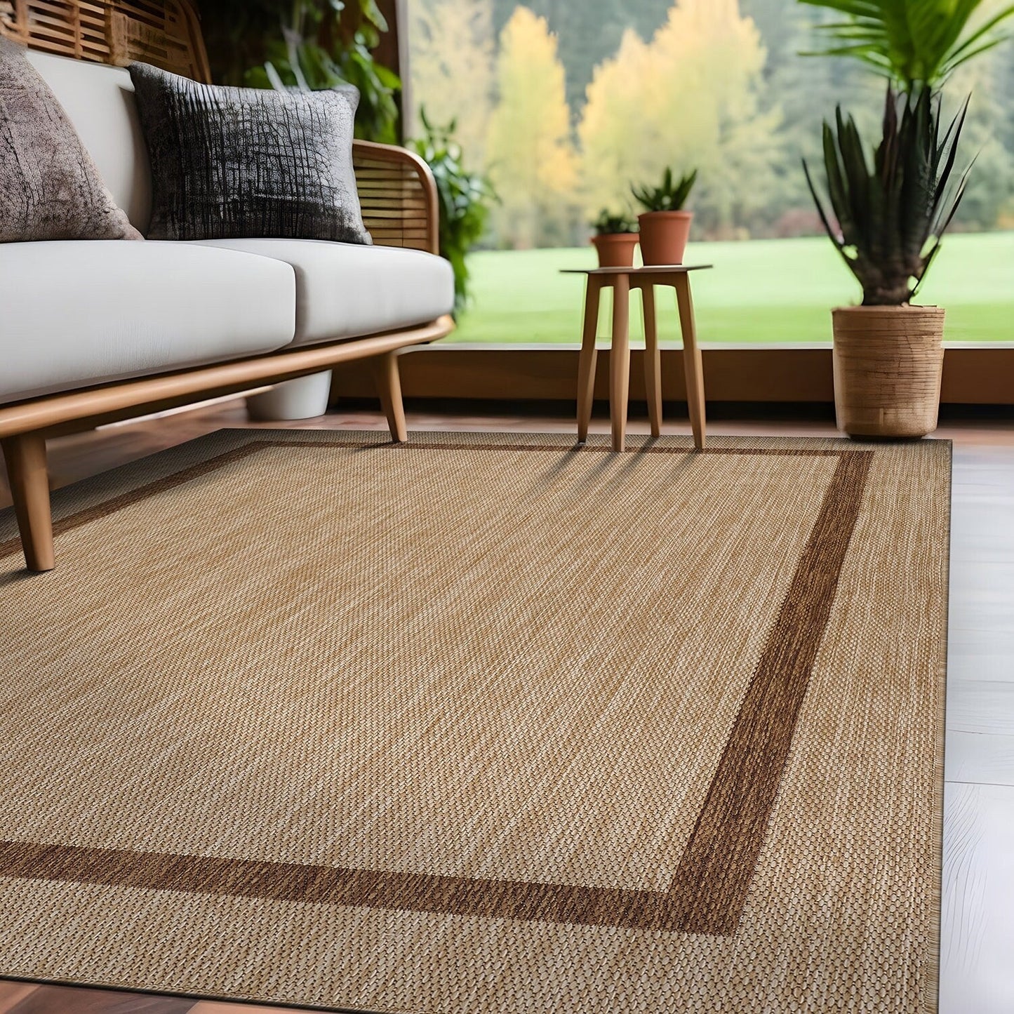 Tapis d'intérieur/extérieur moderne à bordures Beverly Rug, moquette d'extérieur pour patio, terrasse, porche