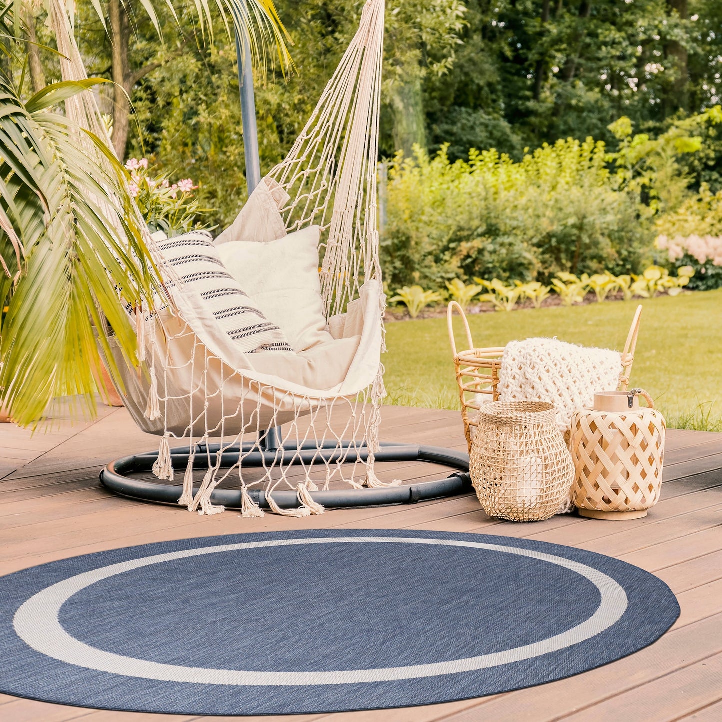 Tapis d'intérieur/extérieur moderne à bordures Beverly Rug, moquette d'extérieur pour patio, terrasse, porche