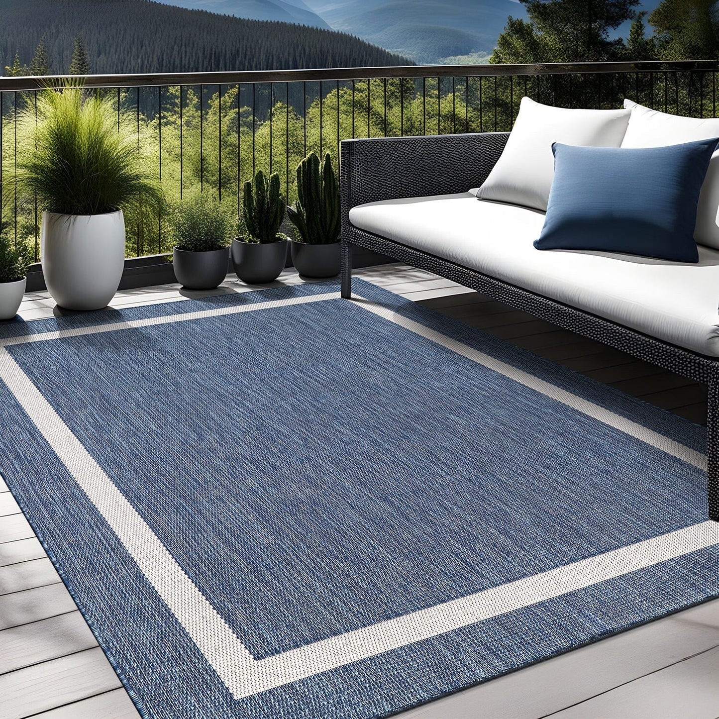 Tapis d'intérieur/extérieur moderne à bordures Beverly Rug, moquette d'extérieur pour patio, terrasse, porche
