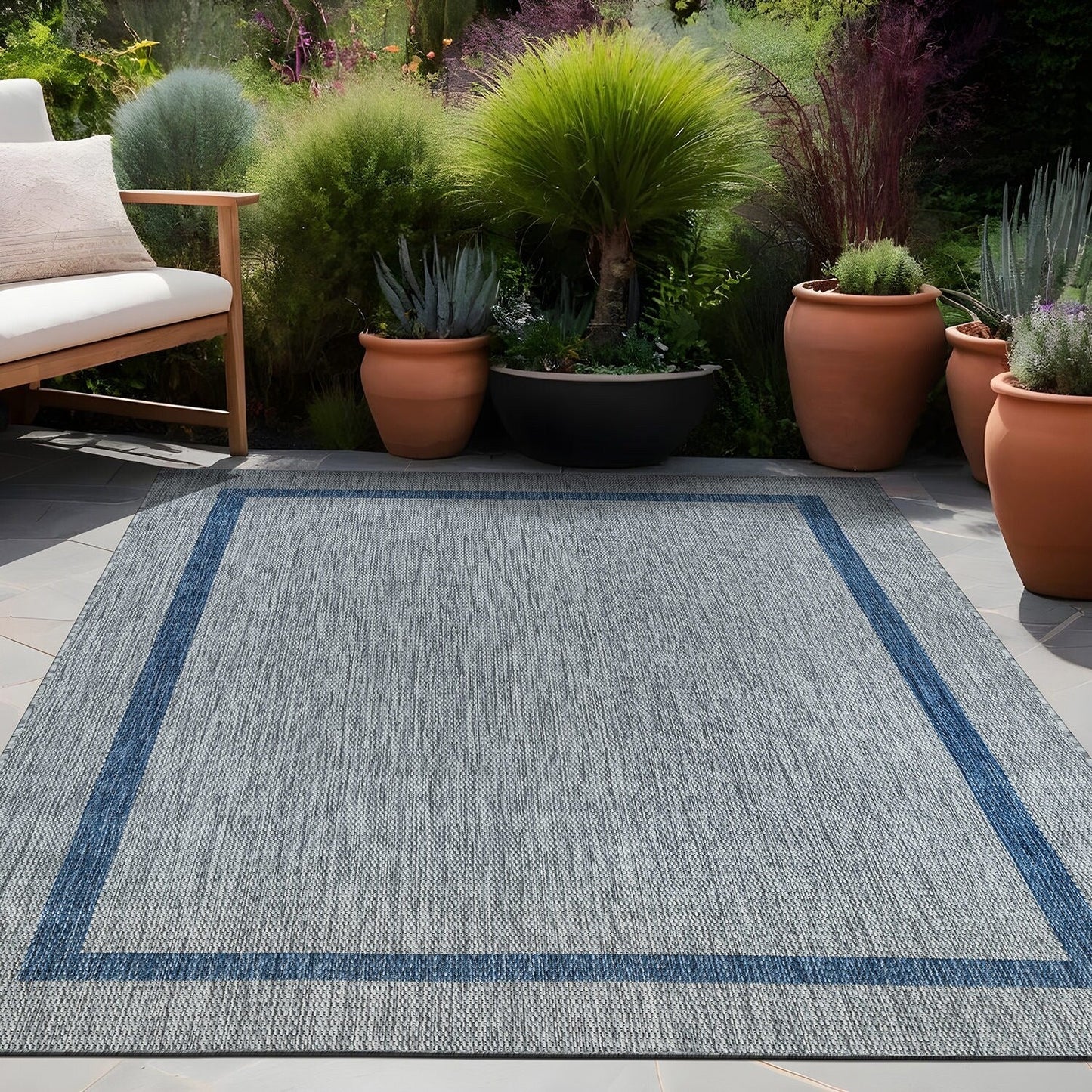 Tapis d'intérieur/extérieur moderne à bordures Beverly Rug, moquette d'extérieur pour patio, terrasse, porche