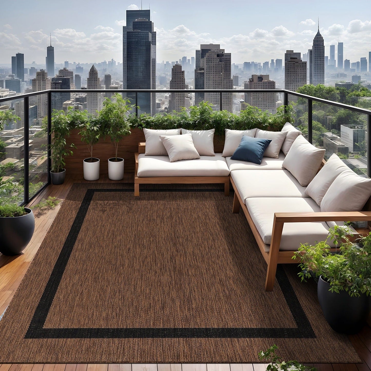 Tapis d'intérieur/extérieur moderne à bordures Beverly Rug, moquette d'extérieur pour patio, terrasse, porche