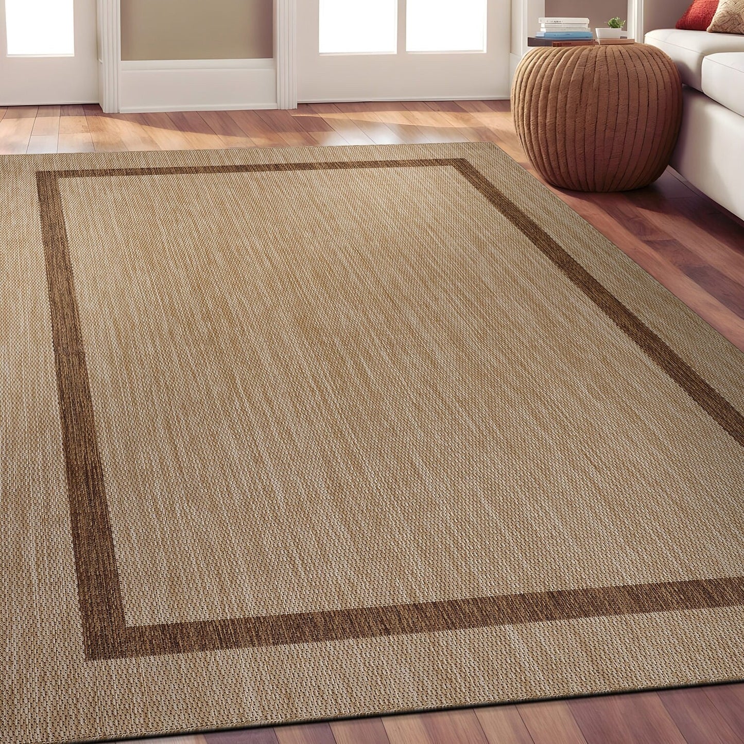 Tapis d'intérieur/extérieur moderne à bordures Beverly Rug, moquette d'extérieur pour patio, terrasse, porche