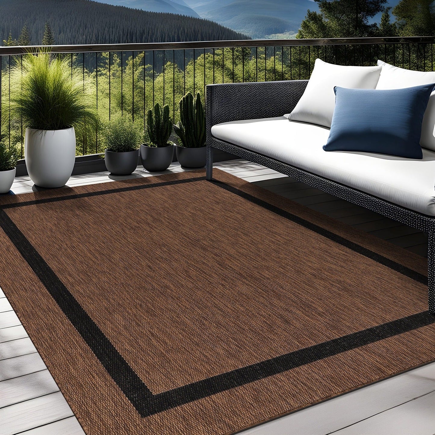 Tapis d'intérieur/extérieur moderne à bordures Beverly Rug, moquette d'extérieur pour patio, terrasse, porche