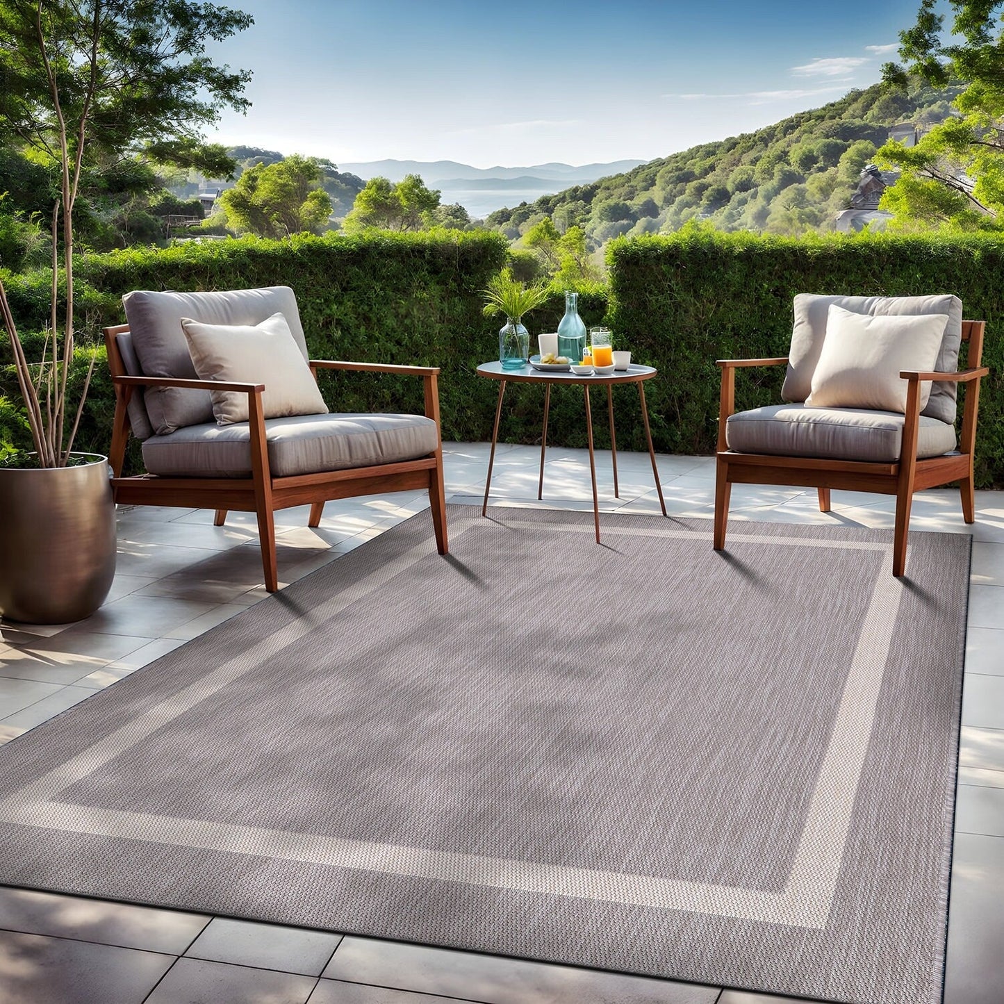Tapis d'intérieur/extérieur moderne à bordures Beverly Rug, moquette d'extérieur pour patio, terrasse, porche