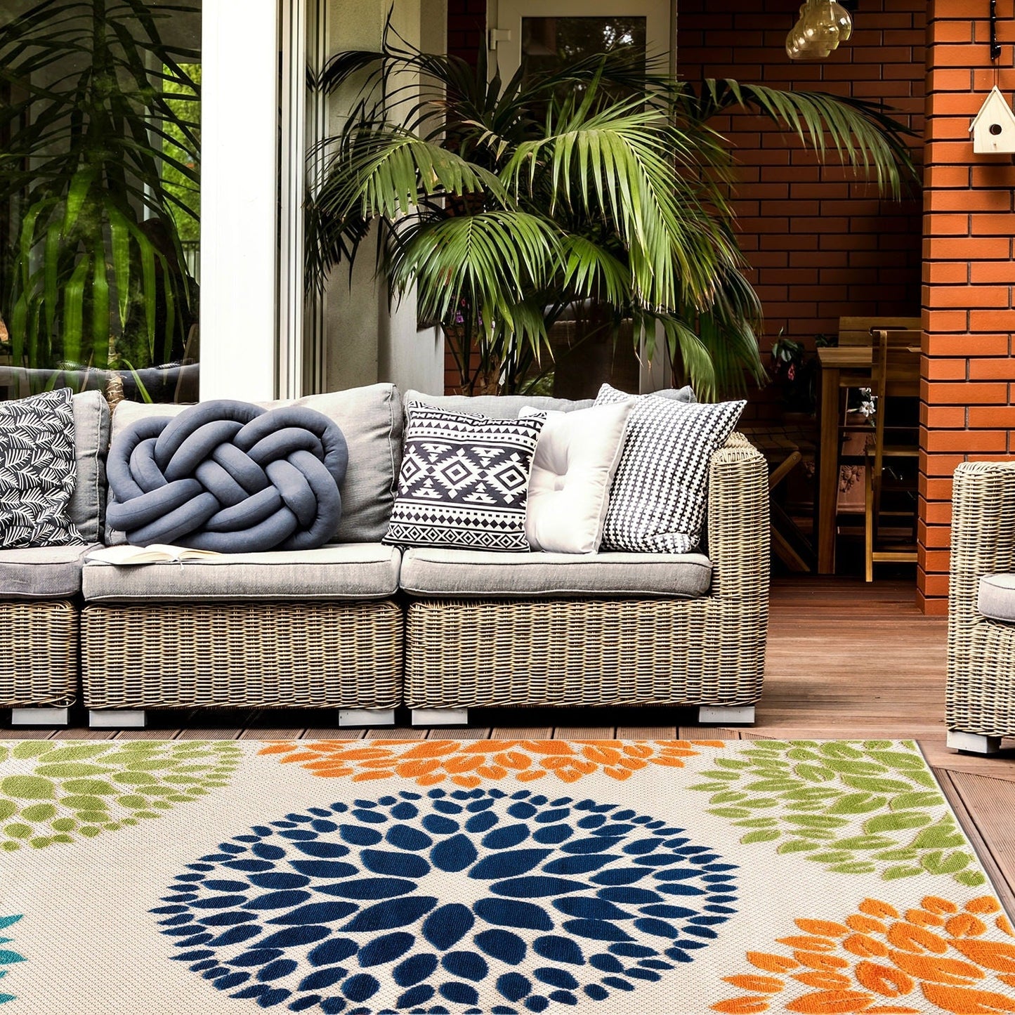 Tapis d'intérieur/extérieur Brescia Modern Floral Circles