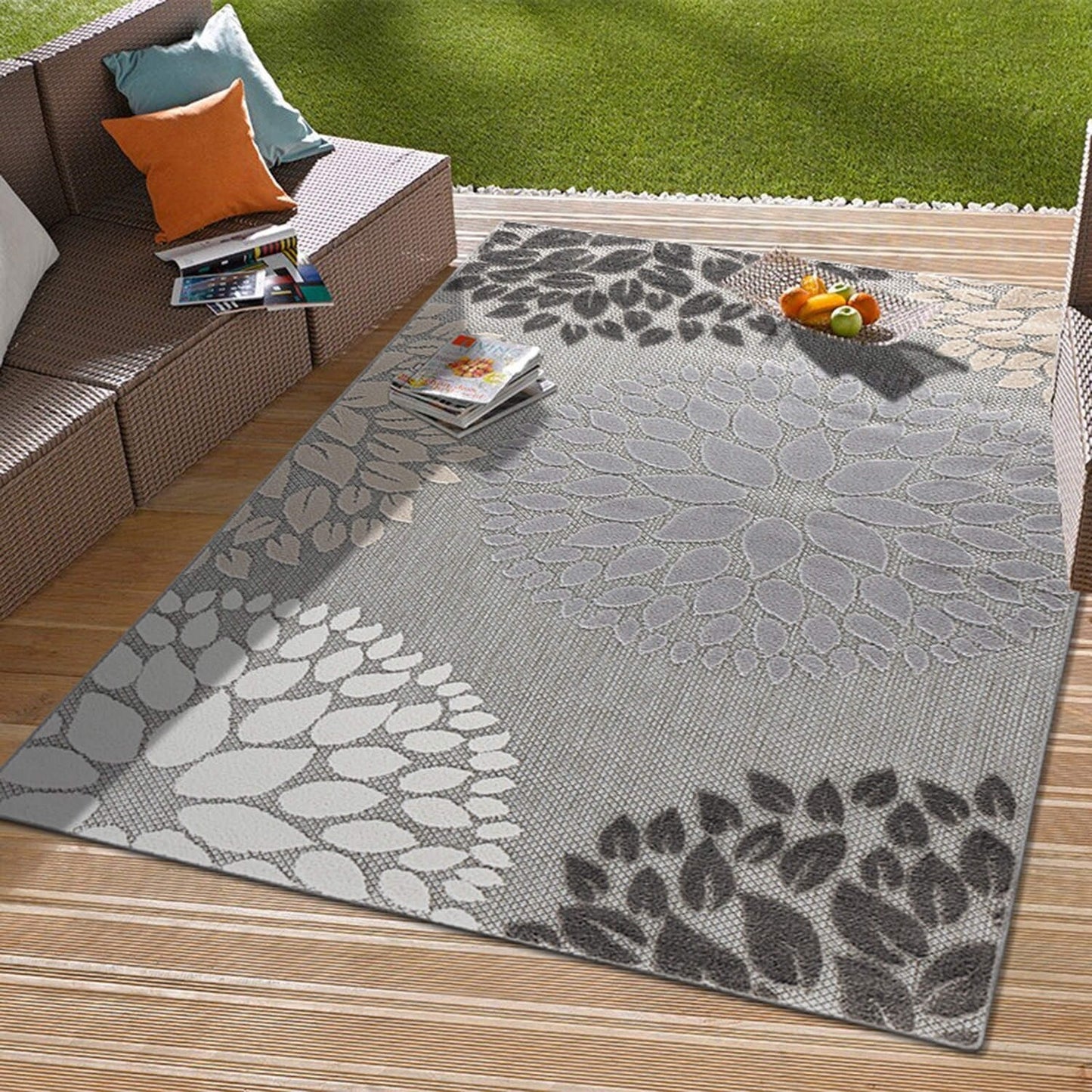 Tapis d'intérieur/extérieur Brescia Modern Floral Circles