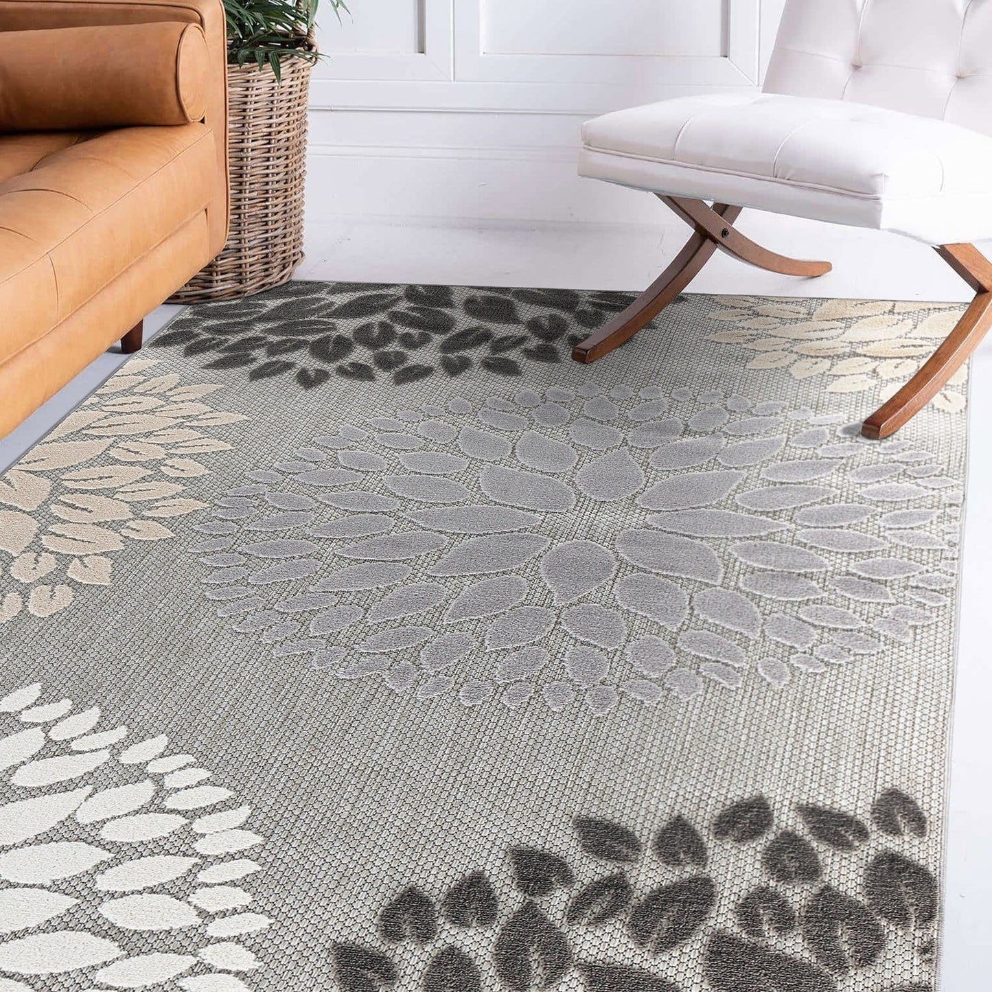 Tapis d'intérieur/extérieur Brescia Modern Floral Circles
