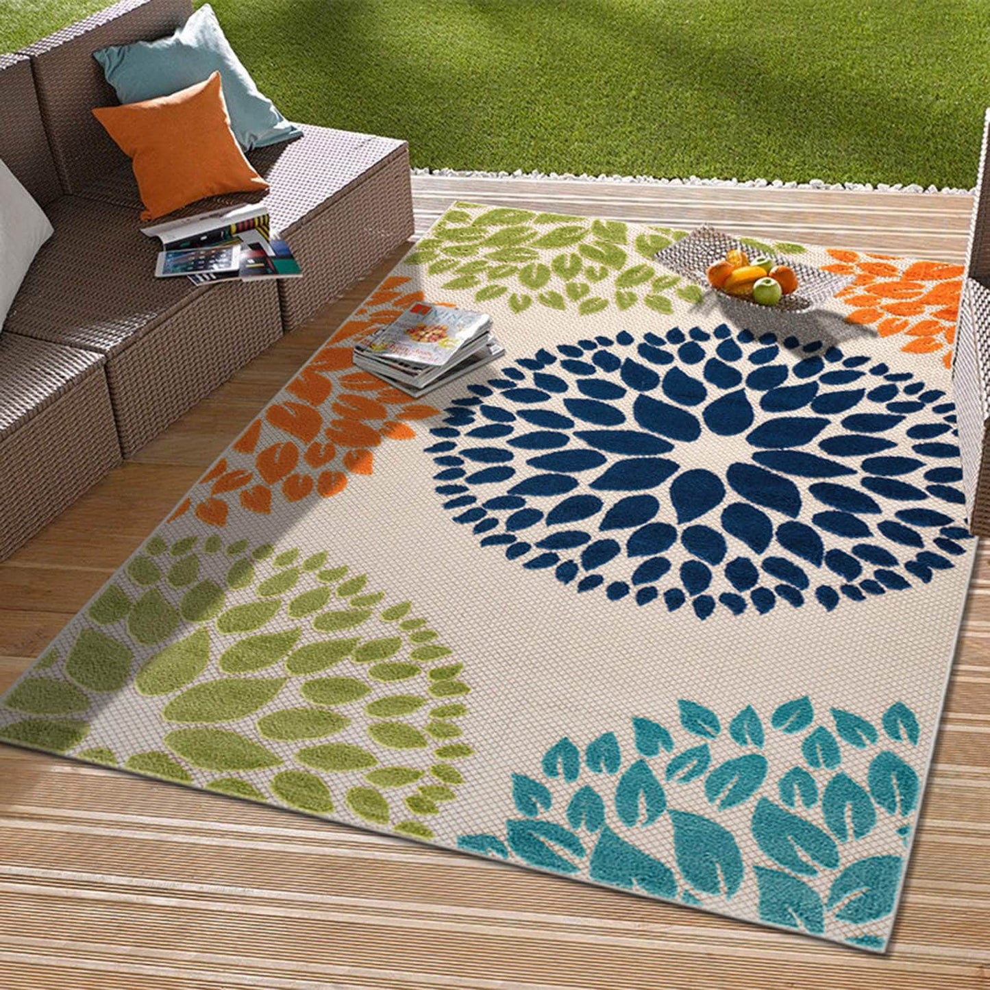 Tapis d'intérieur/extérieur Brescia Modern Floral Circles