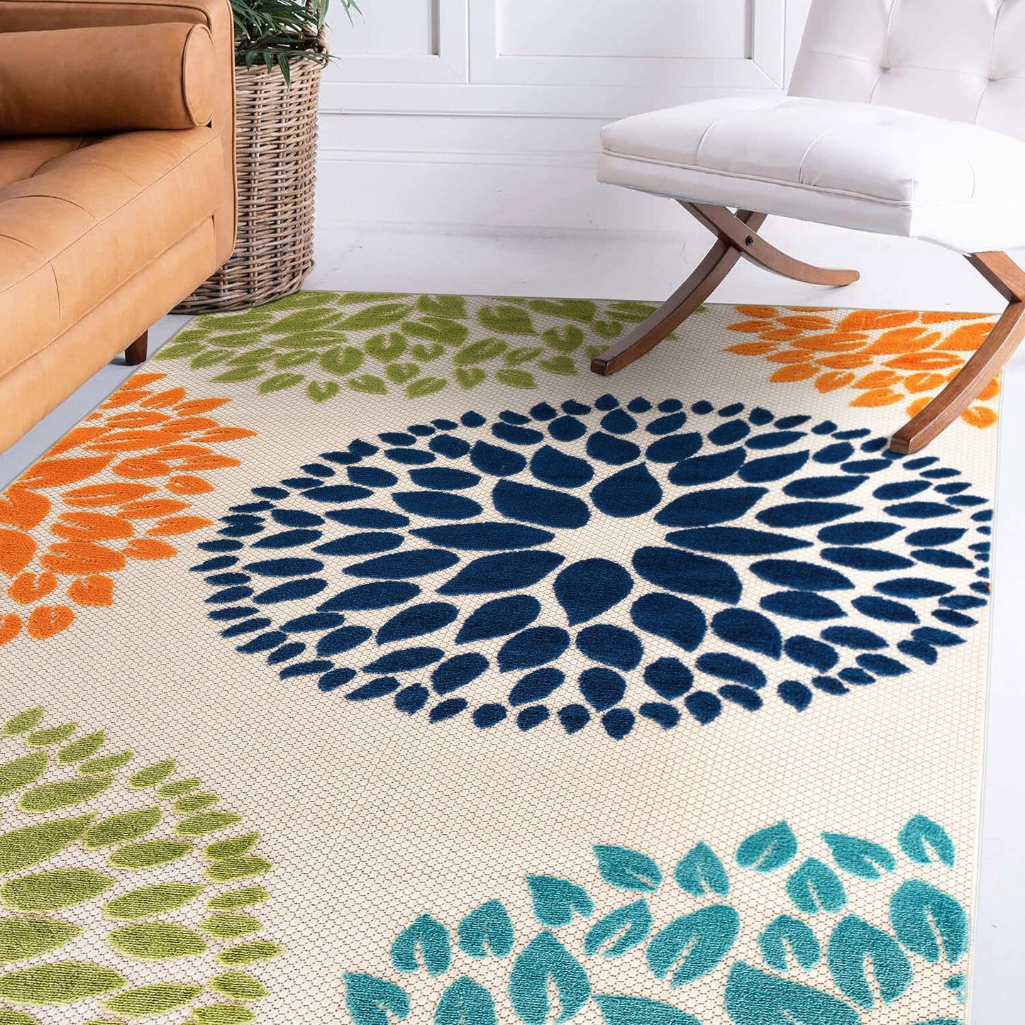 Tapis d'intérieur/extérieur Brescia Modern Floral Circles