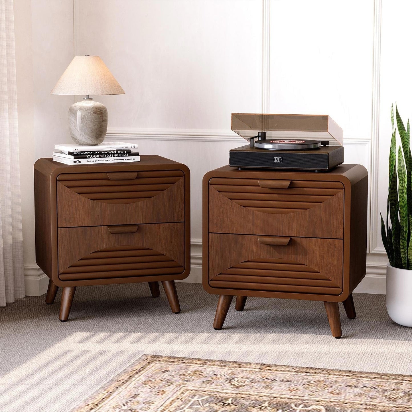 COSIEST Modern Brown Nightstand with Drawers