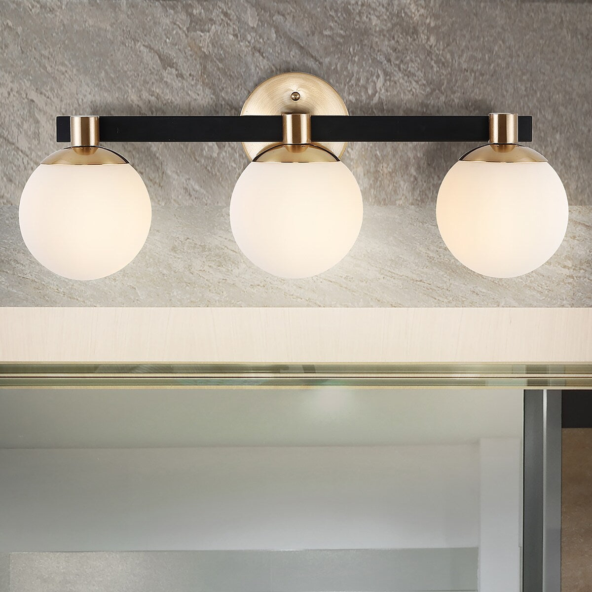 Cecil Globe Meuble-lavabo moderne contemporain à LED en métal et verre dépoli, par JONATHAN Y