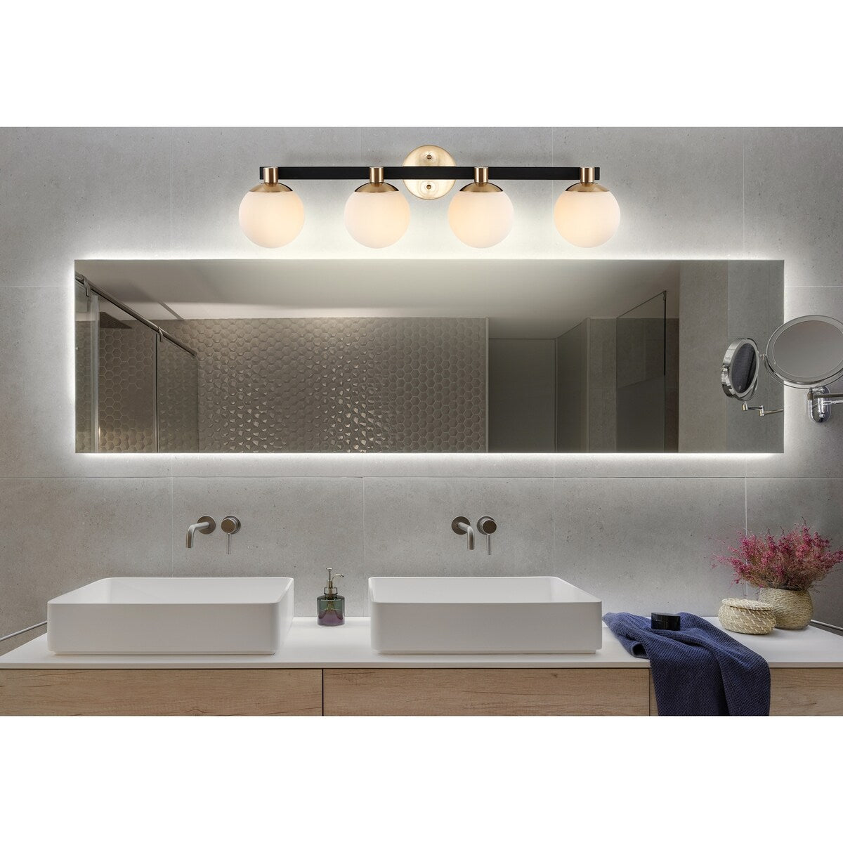Cecil Globe Meuble-lavabo moderne contemporain à LED en métal et verre dépoli, par JONATHAN Y