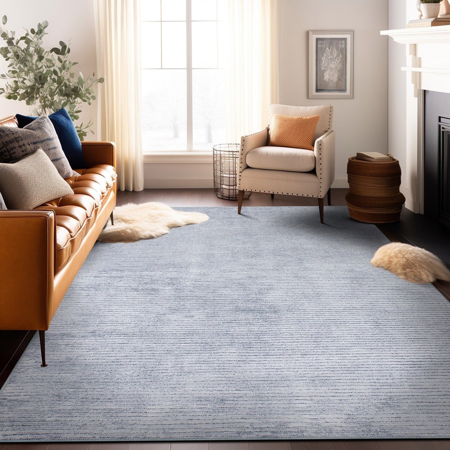 Tapis contemporain à rayures vieillies lavable en machine