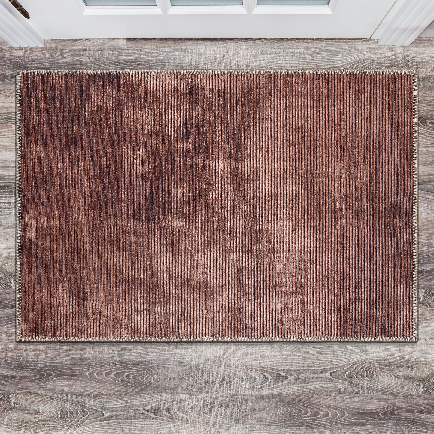 Tapis contemporain à rayures vieillies lavable en machine