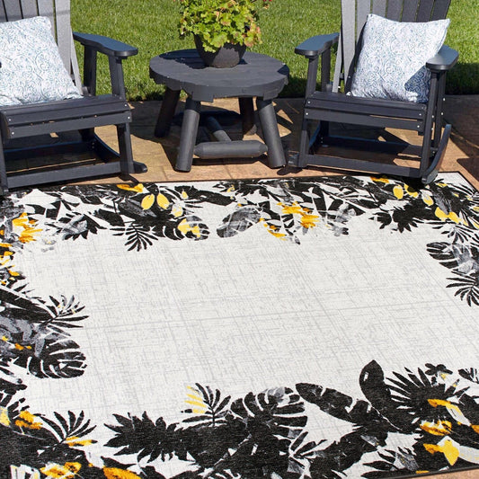 Tapis d'intérieur/extérieur à bordure florale contemporaine