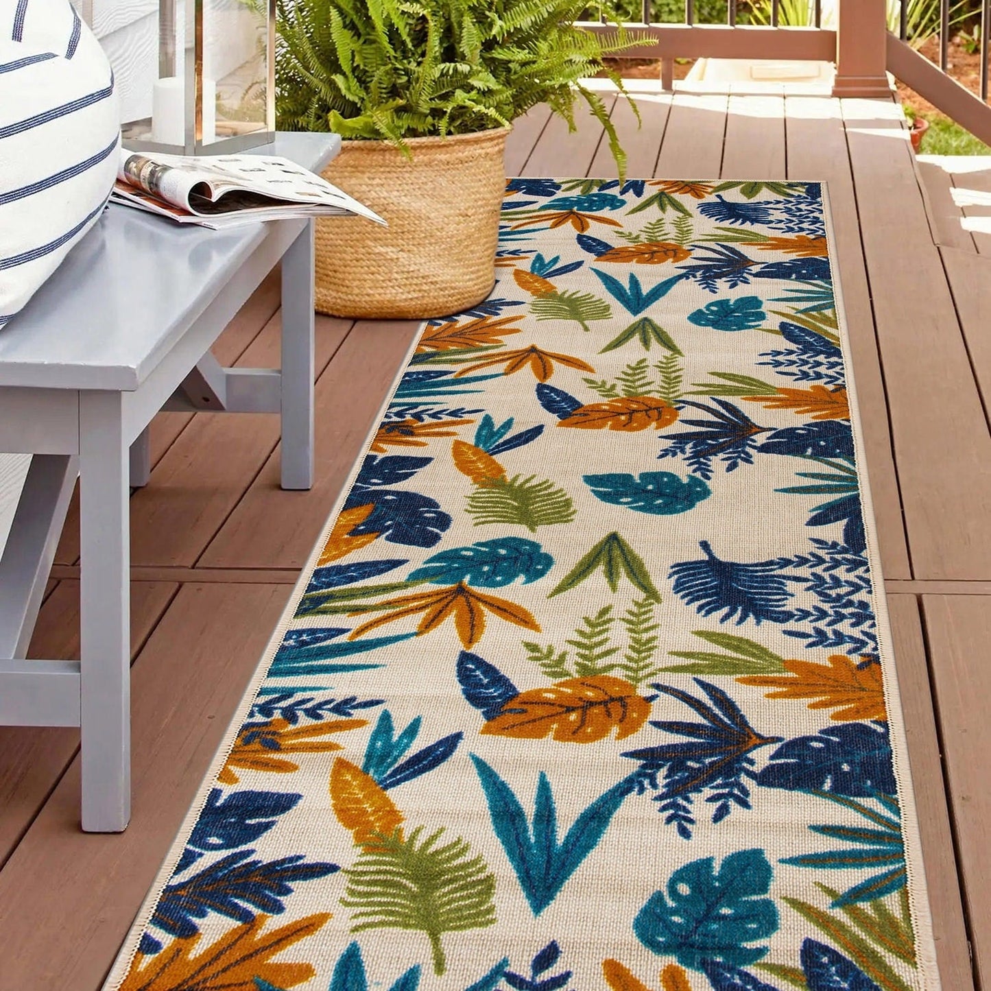 Tapis d'intérieur/extérieur à feuilles florales contemporaines
